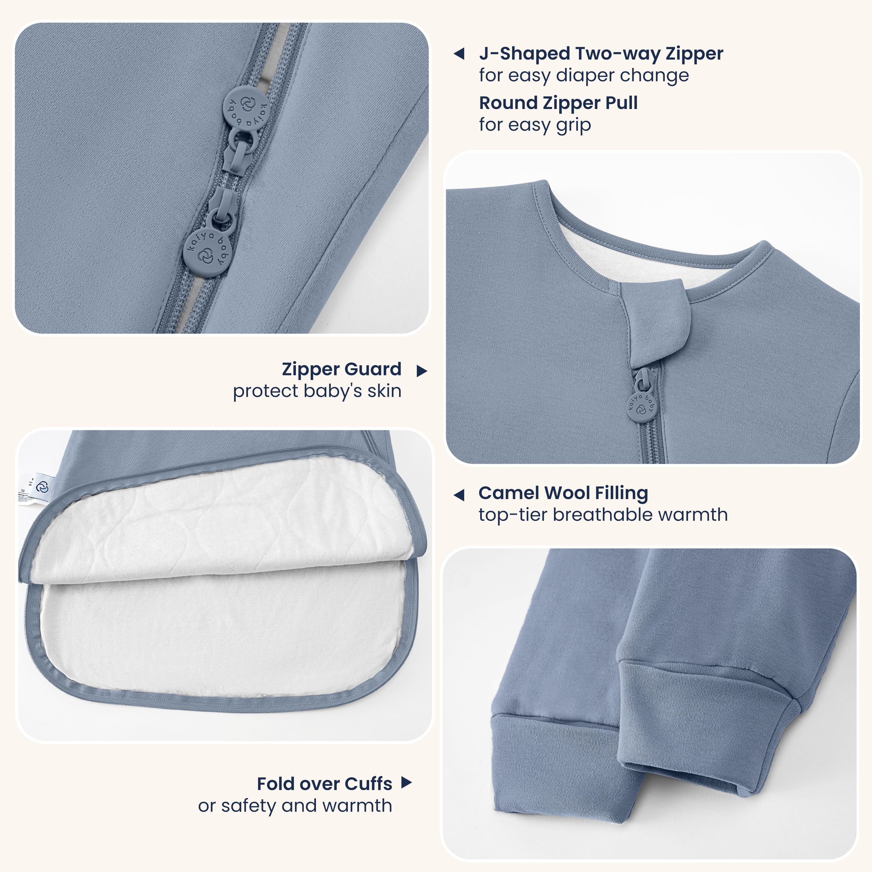 Winter Long Sleeve Sleep Sack 3.5 TOG - Organic Cotton & Camel Wool - Flint Stone