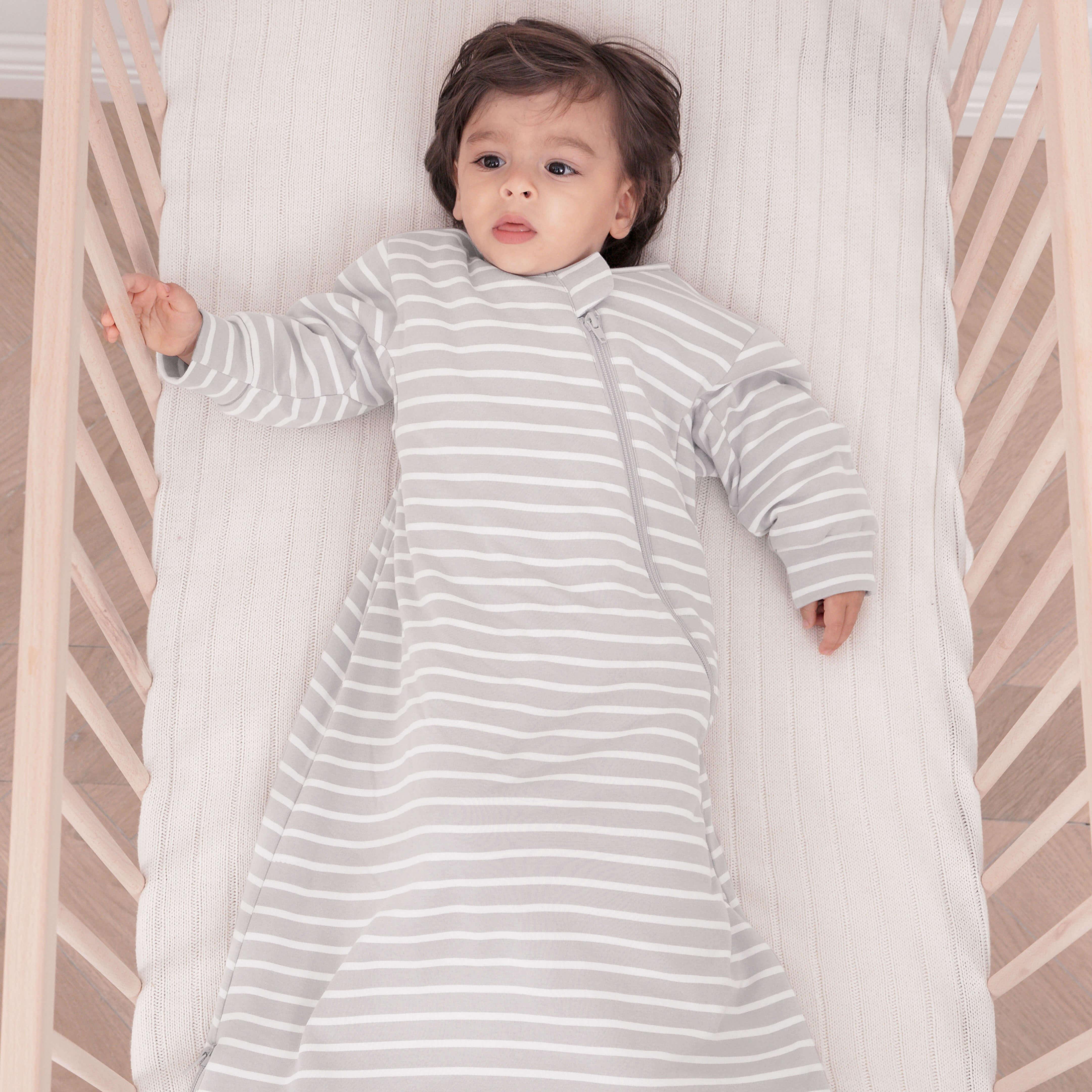 Camel Wool Long Sleeve Sleep Sack 1.0 TOG - Gray Stripe