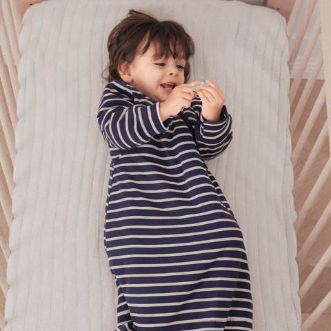 Camel Wool Long Sleeve Sleep Sack 1.0 TOG - Navy Stripe