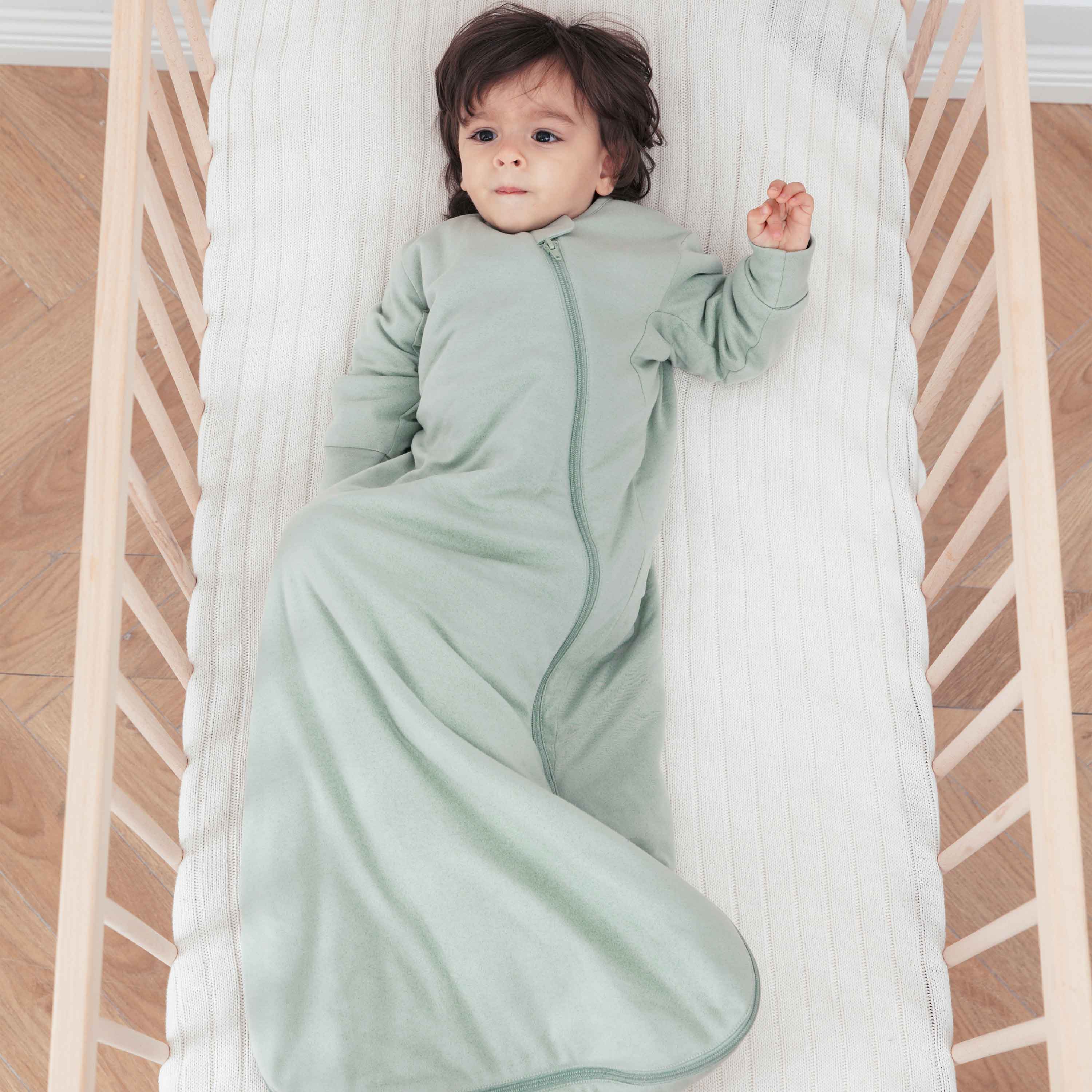 Organic Cotton & Camel Wool Long Sleeve Sleep Sack 1.0 TOG - Pea Green