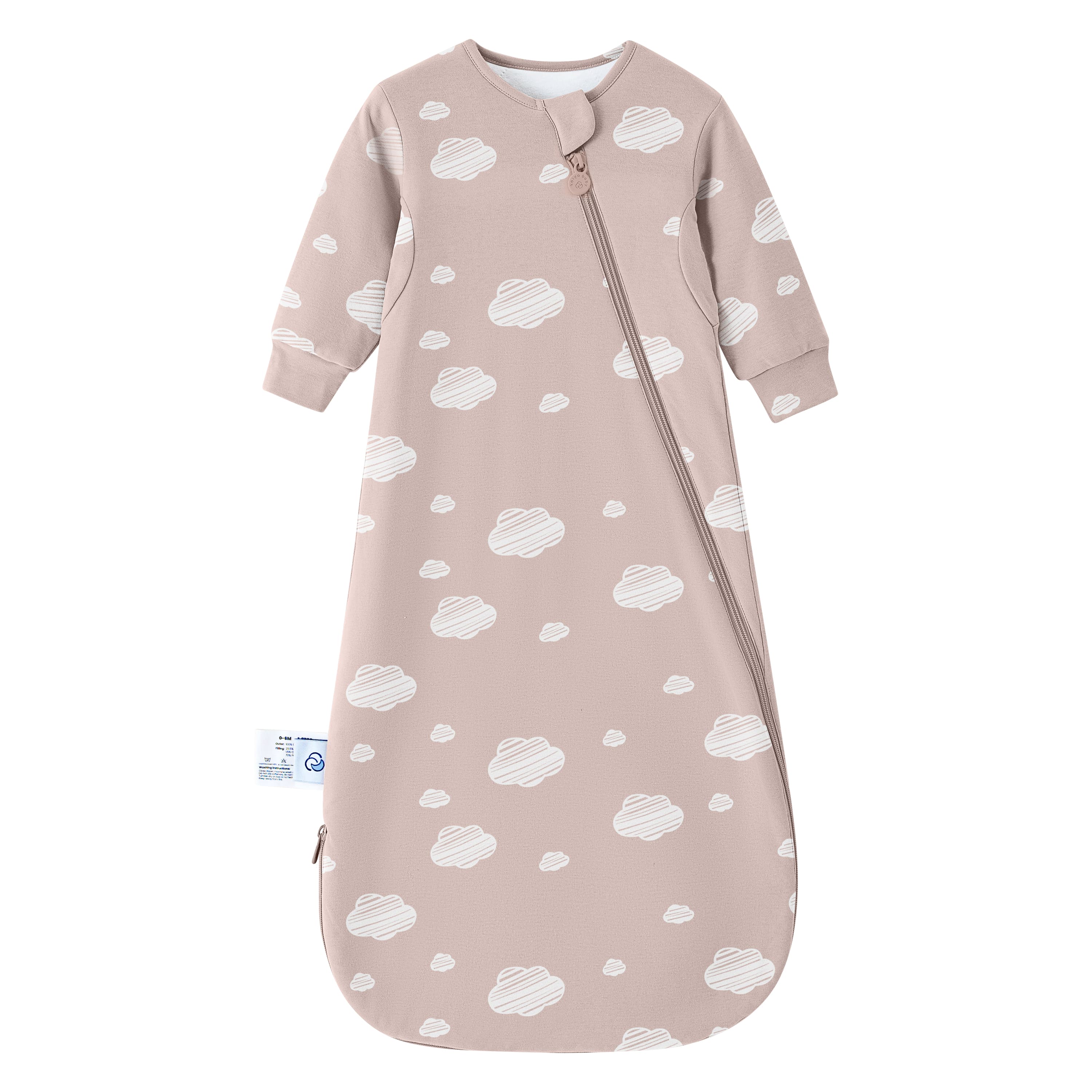 Organic Cotton & Camel Wool Long Sleeve Sleeping Bag 1.0 TOG - Pink Sky