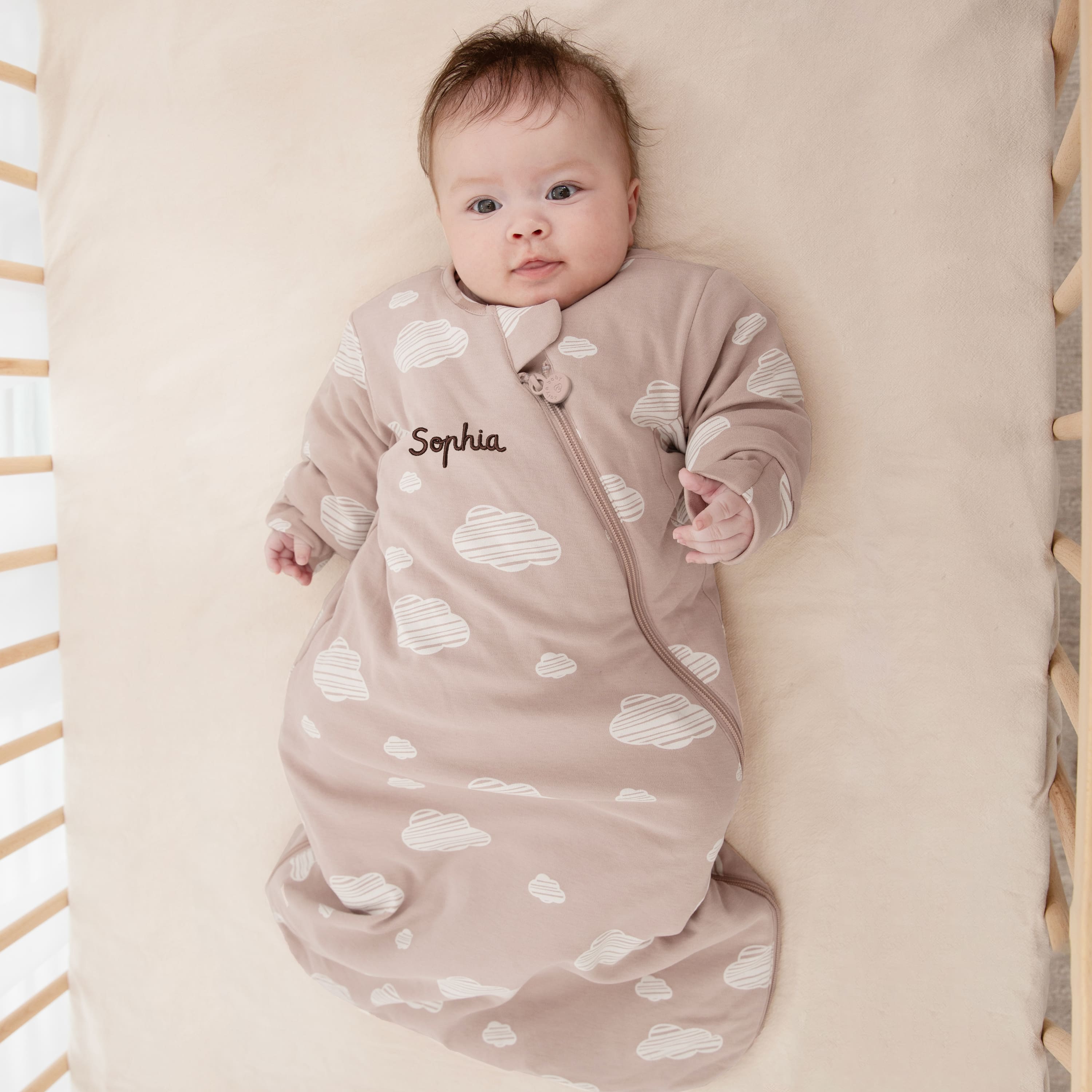 Organic Cotton & Camel Wool Long Sleeve Sleeping Bag 1.0 TOG - Pink Sky