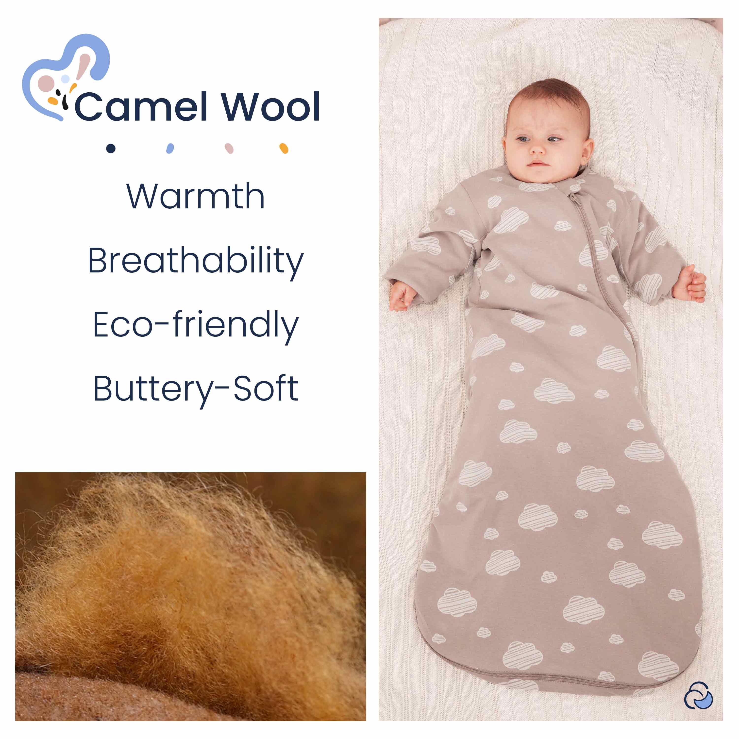 Organic Cotton & Camel Wool Long Sleeve Sleep Sack 1.0 TOG - Pink Sky