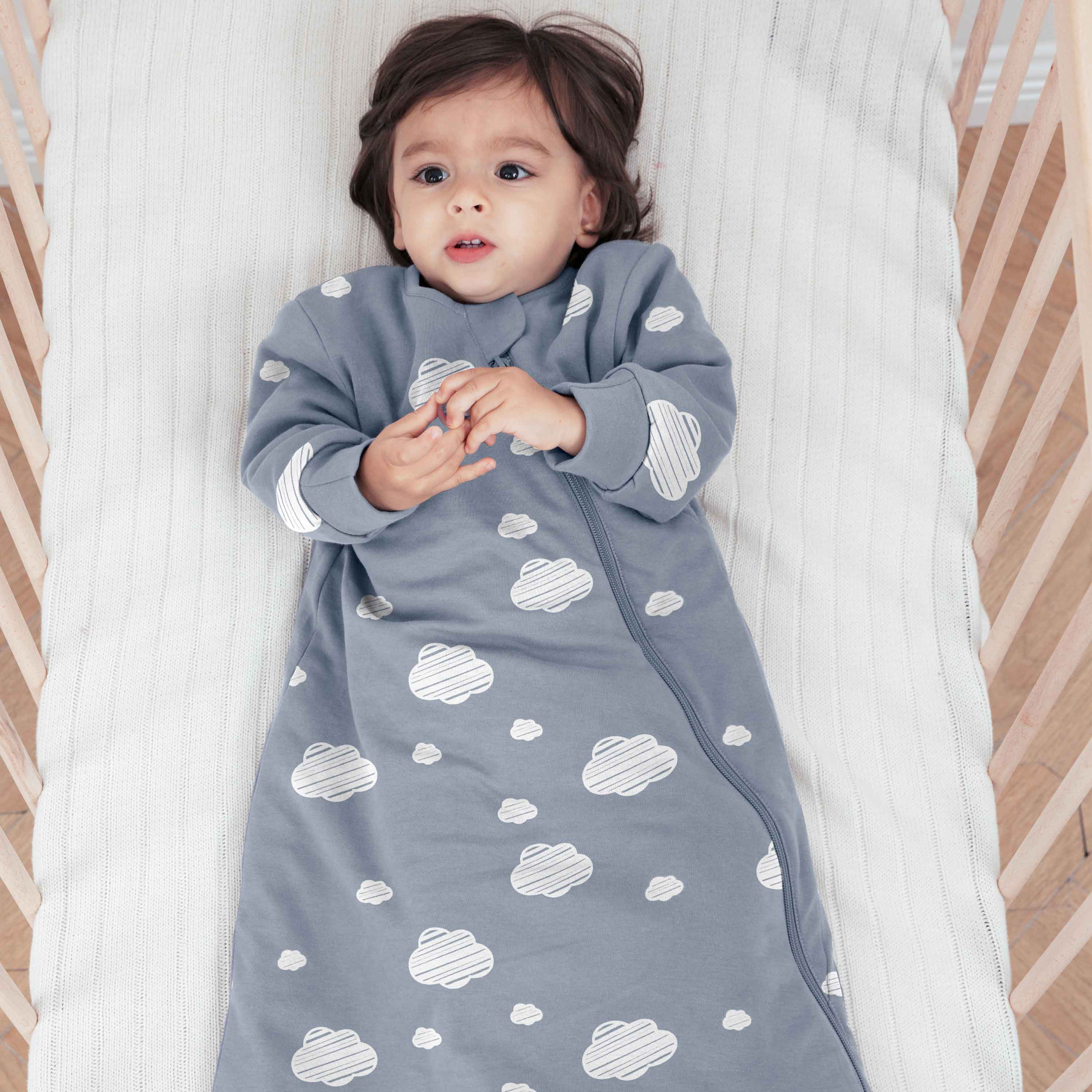 Organic Cotton & Camel Wool Long Sleeve Sleep Sack 2.5 TOG - Blue Sky