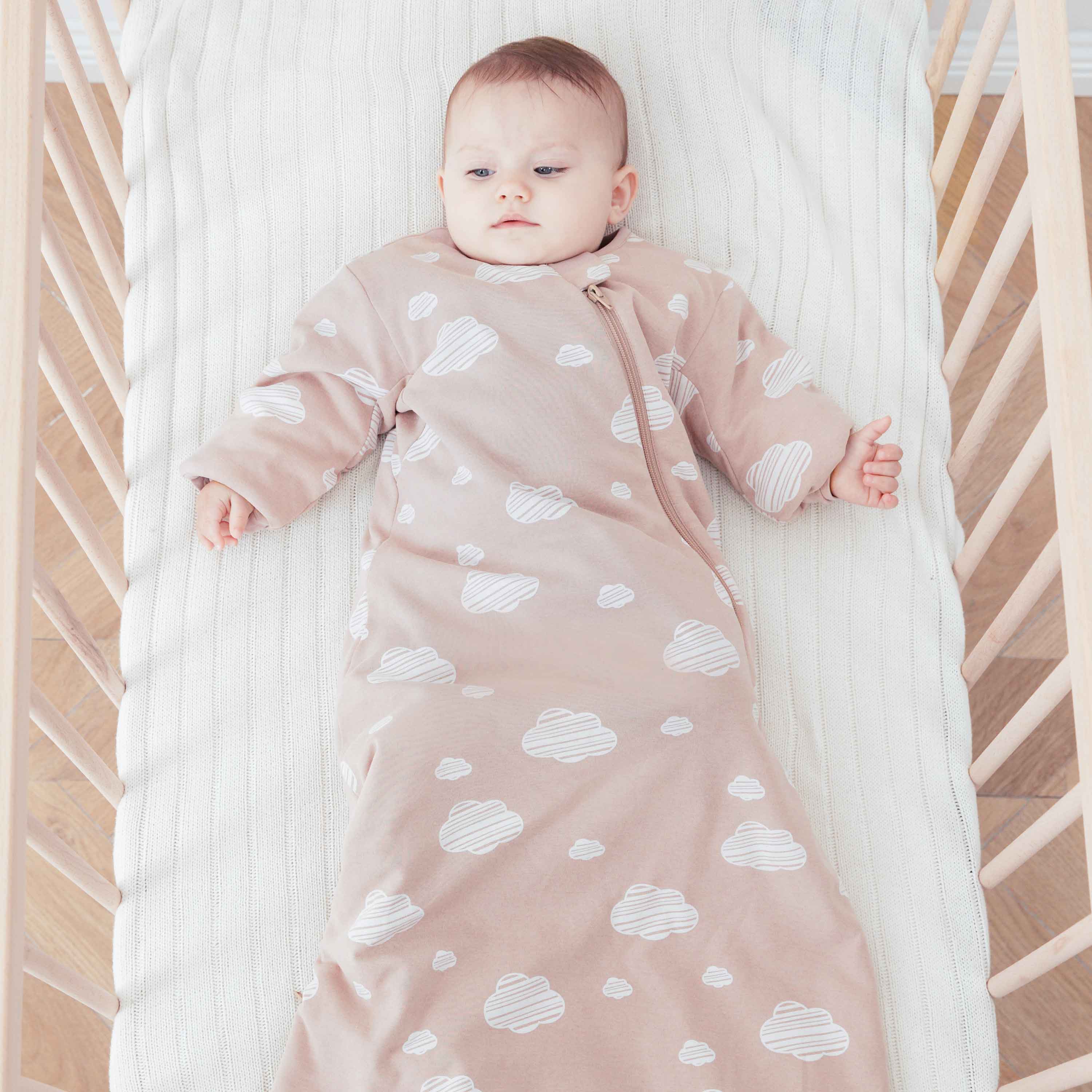 Organic Cotton & Camel Wool Winter Sleep Sack With Arms 3.5 TOG - Pink Sky