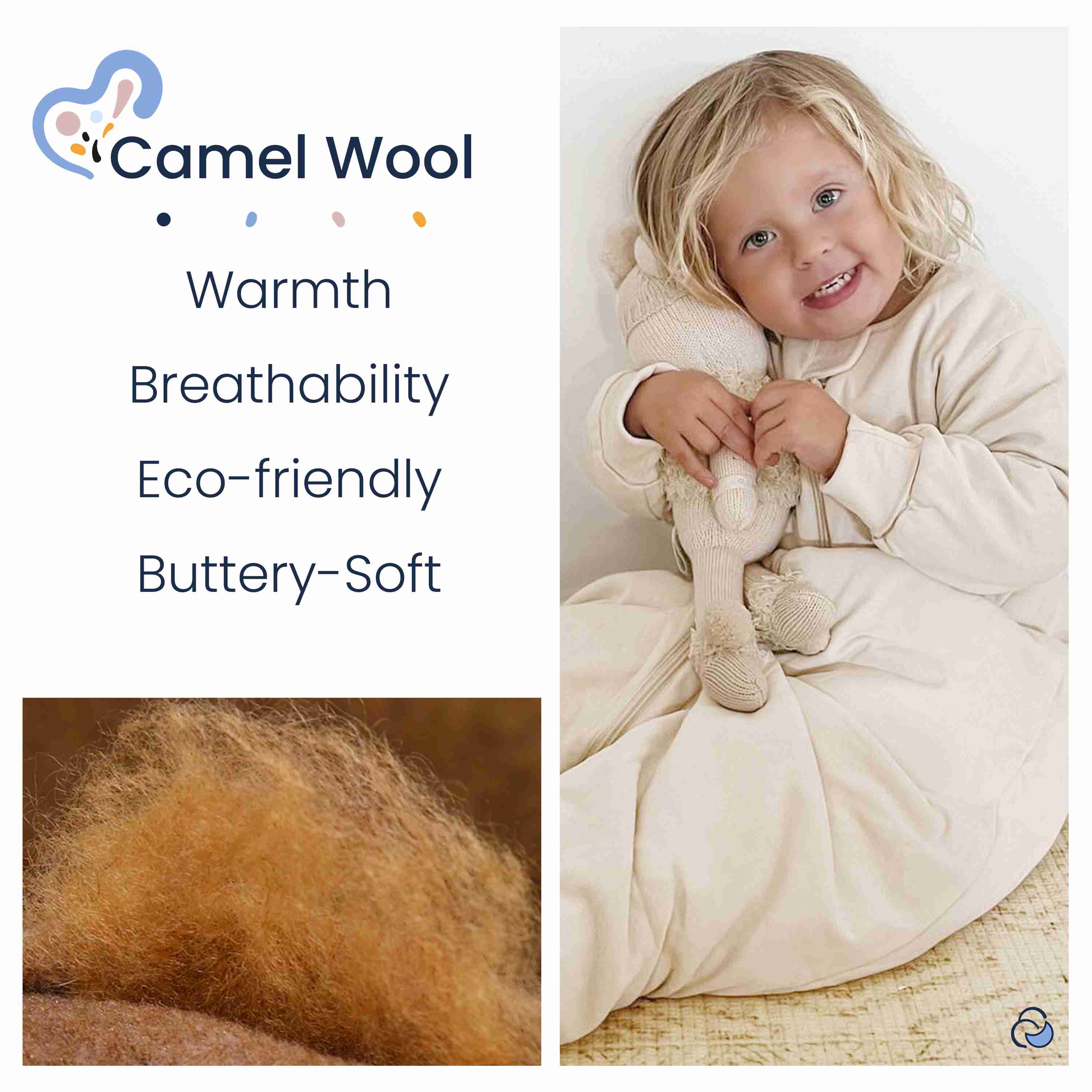 Organic Cotton & Camel Wool Long Sleeve Sleep Sack With Legs 1.0 TOG - Cream