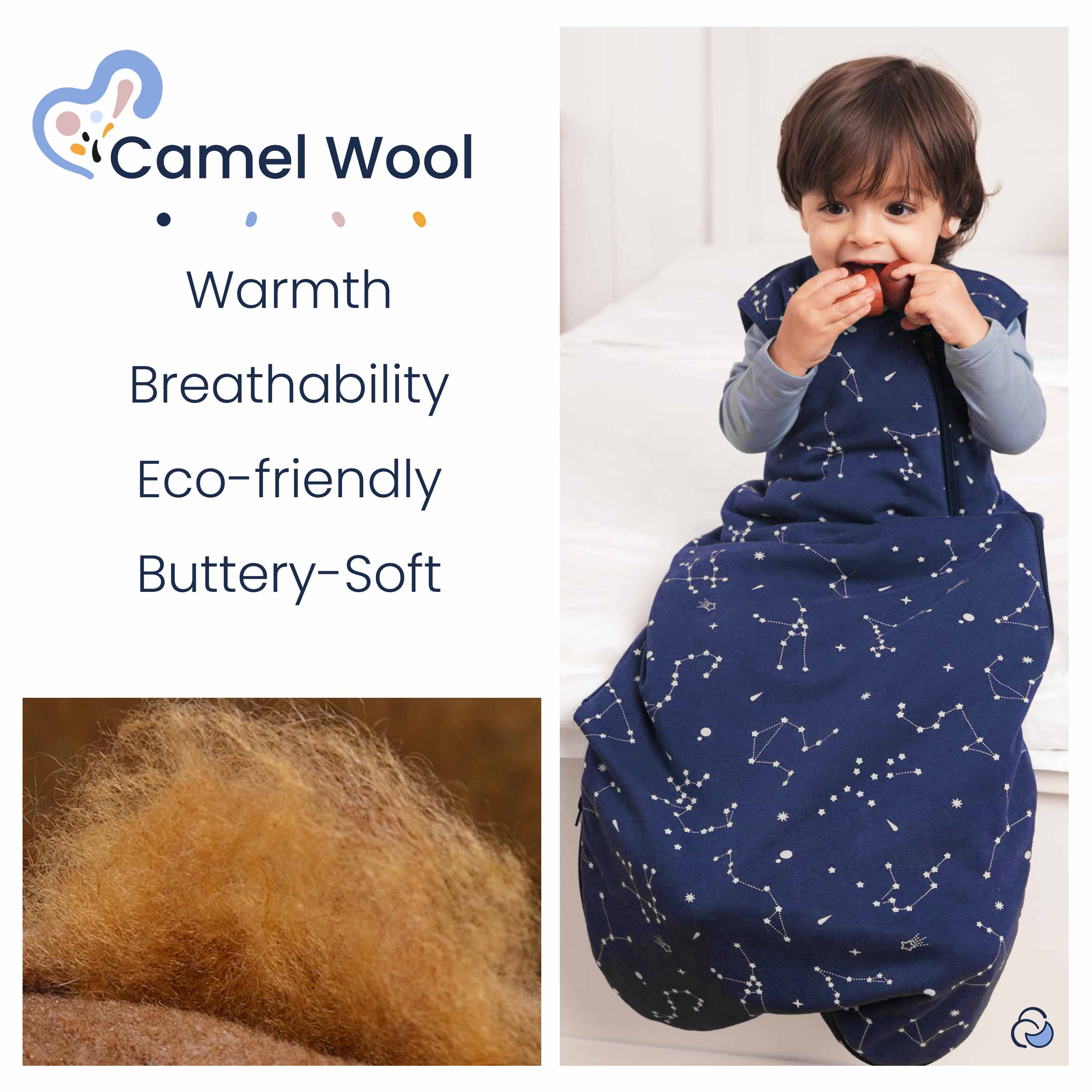 Organic Cotton & Camel Wool Sleeveless Sleep Sack 1.0 TOG - Constellation