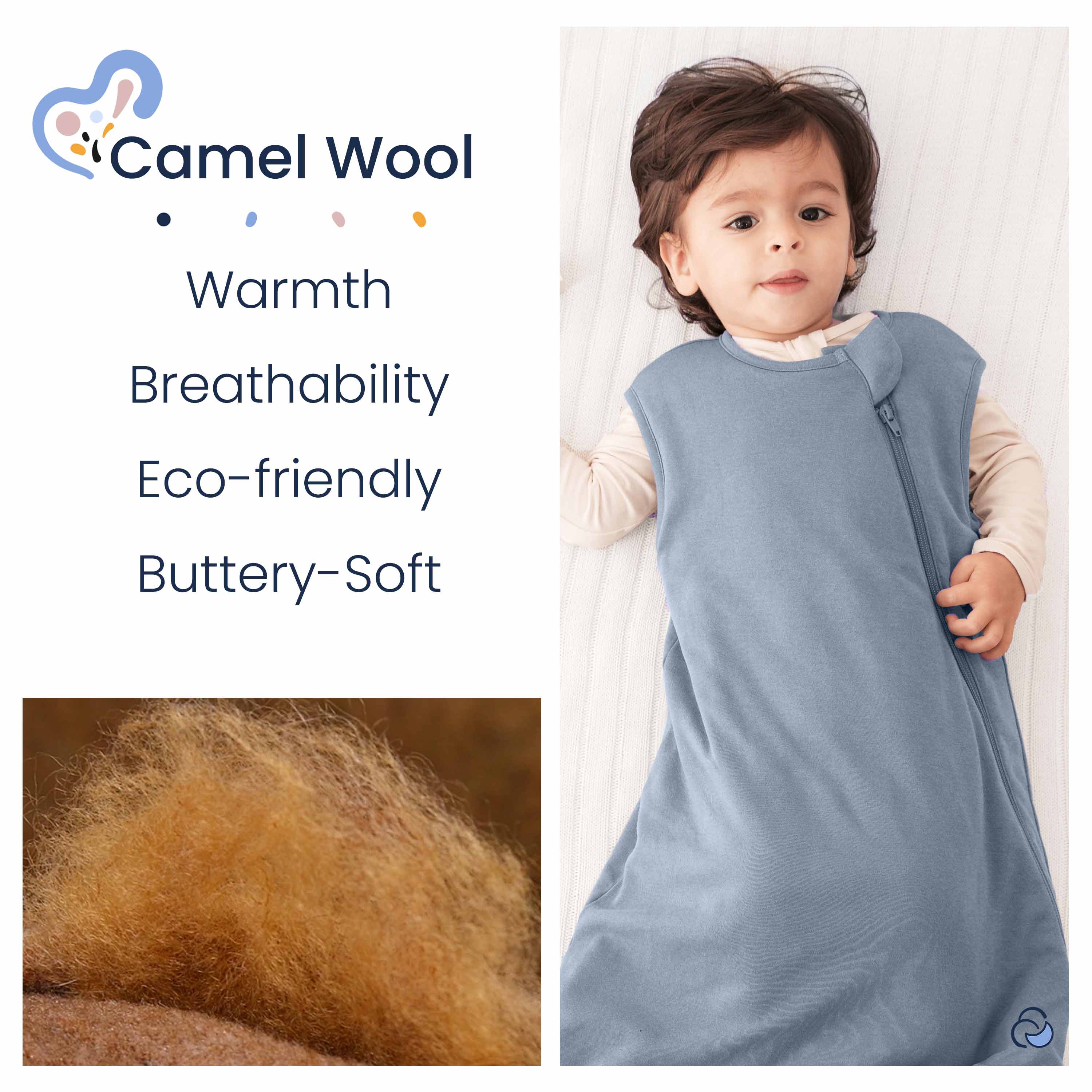 Organic Cotton & Camel Wool Sleeveless Sleep Sack 1.0 TOG - Flint Stone