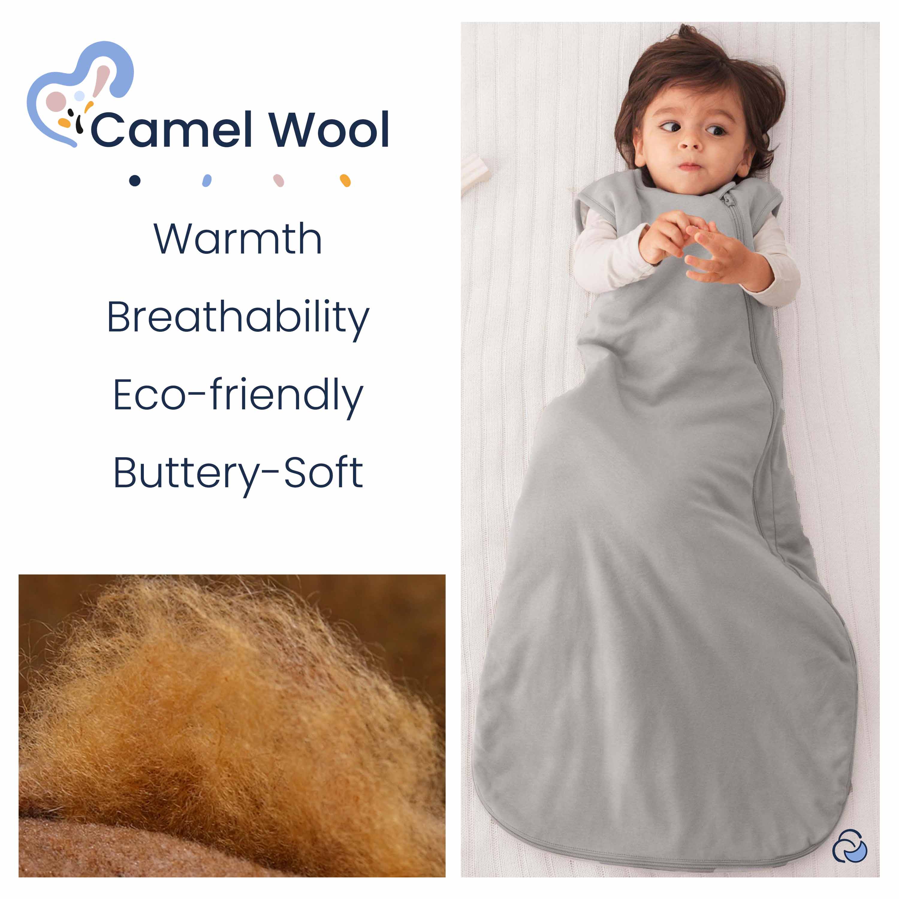 Organic Cotton & Camel Wool Sleeveless Sleep Sack 1.0 TOG - Stone Gray
