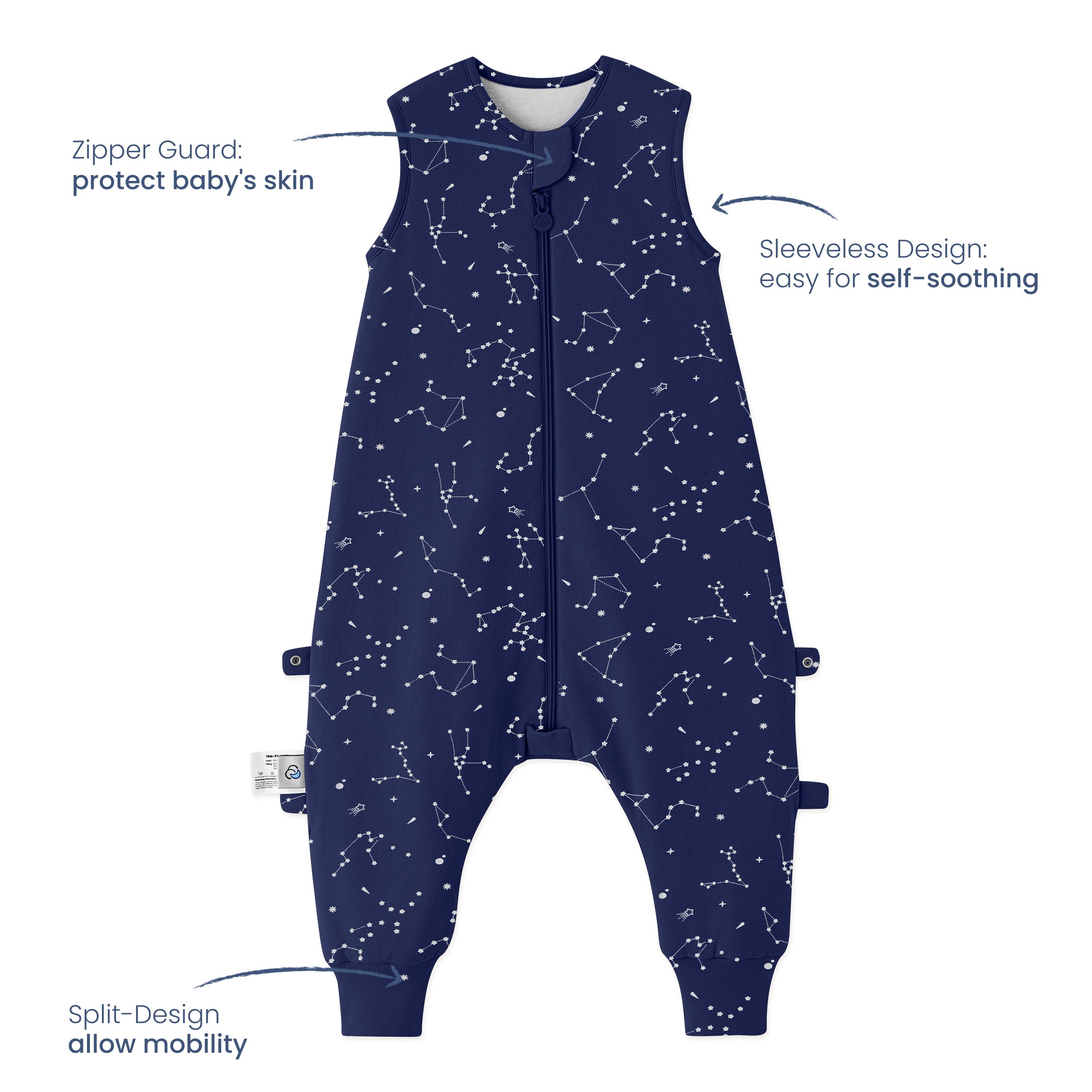 Organic Cotton & Camel Wool Sleeveless Sleeping Bag With Legs 1.0 TOG - Constellation