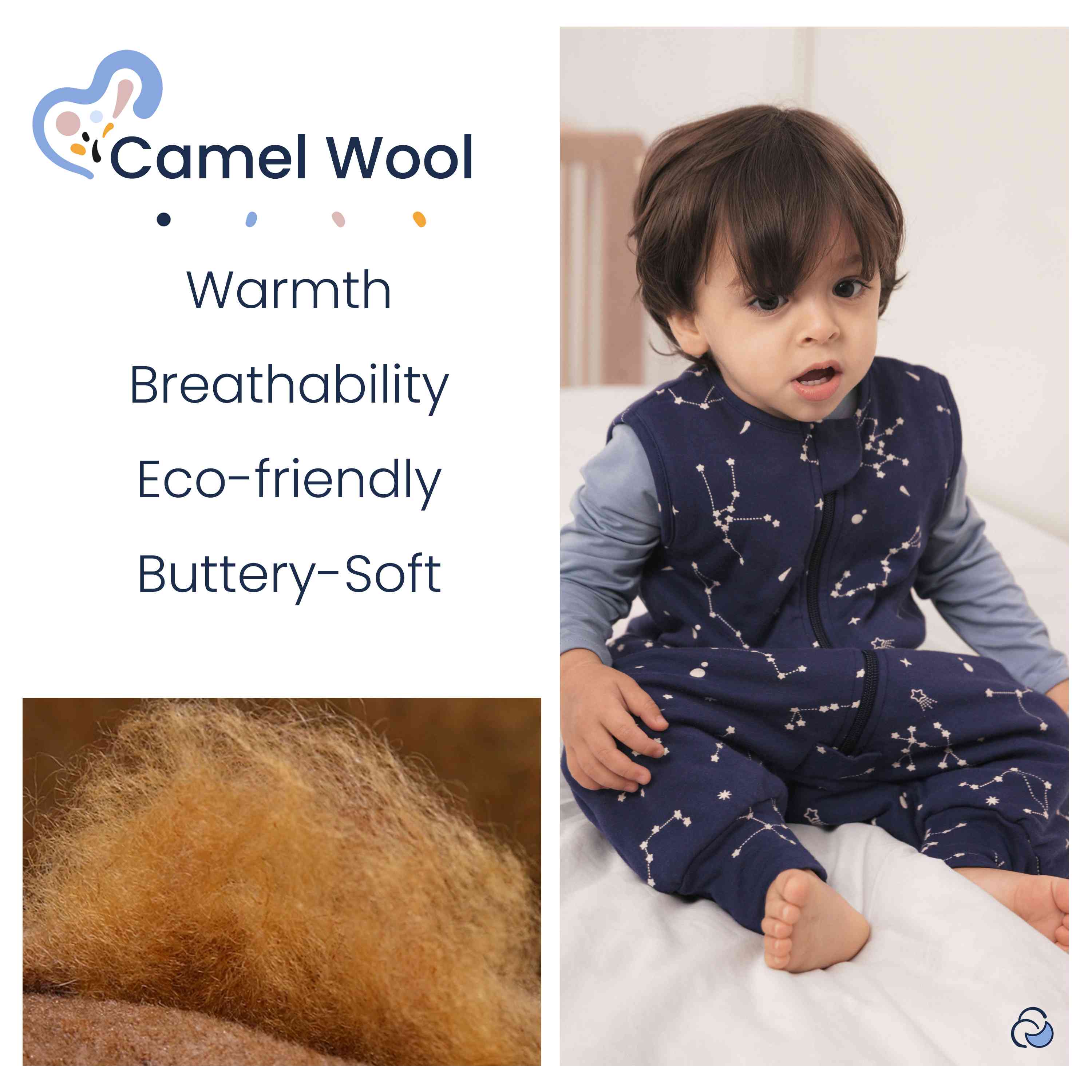 Organic Cotton & Camel Wool Sleeveless Walker Sleep Sack 1.0 TOG - Constellation