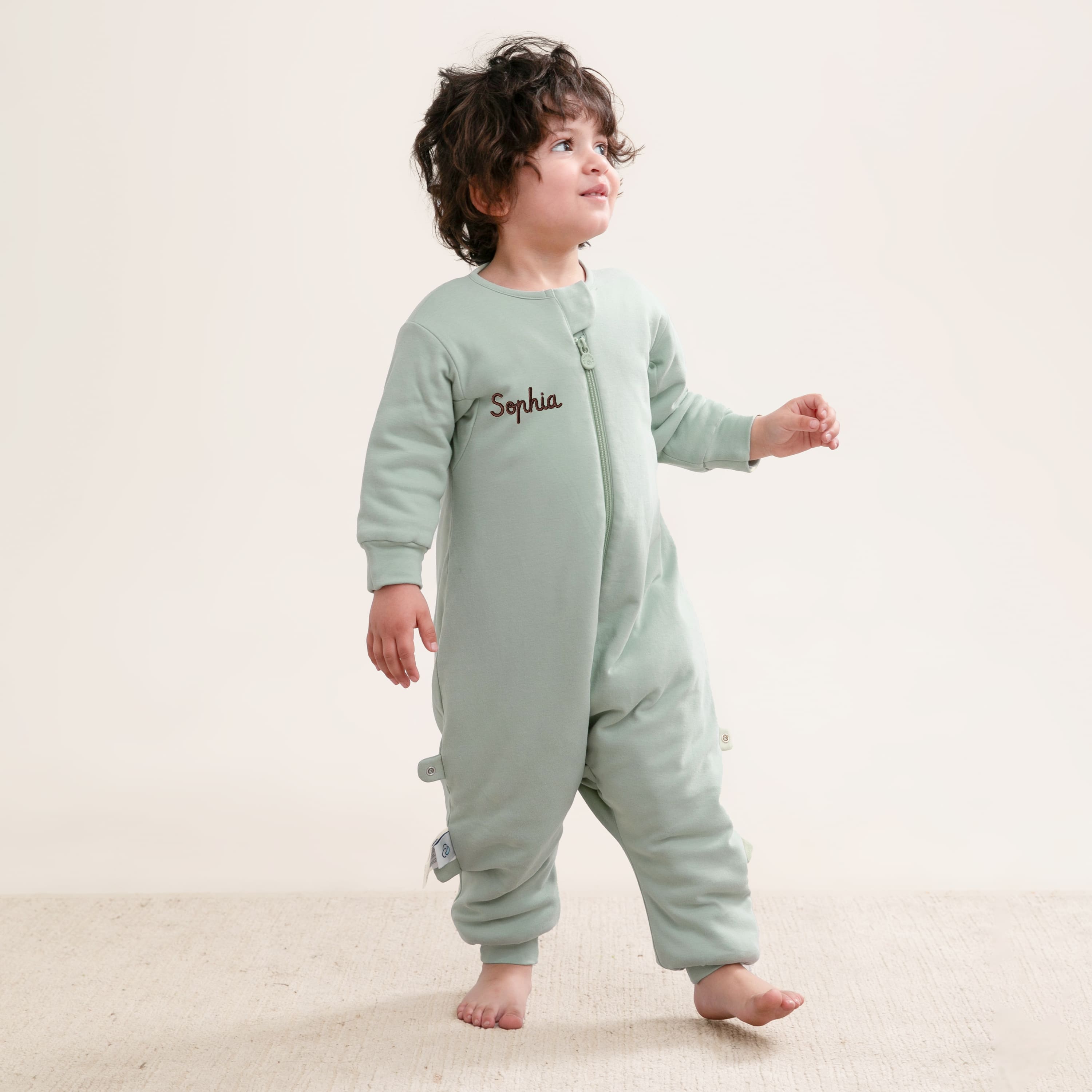 Warm Long Sleeve Sleep Sack Walker 2.5 TOG - Organic Cotton & Camel Wool - Pea Green