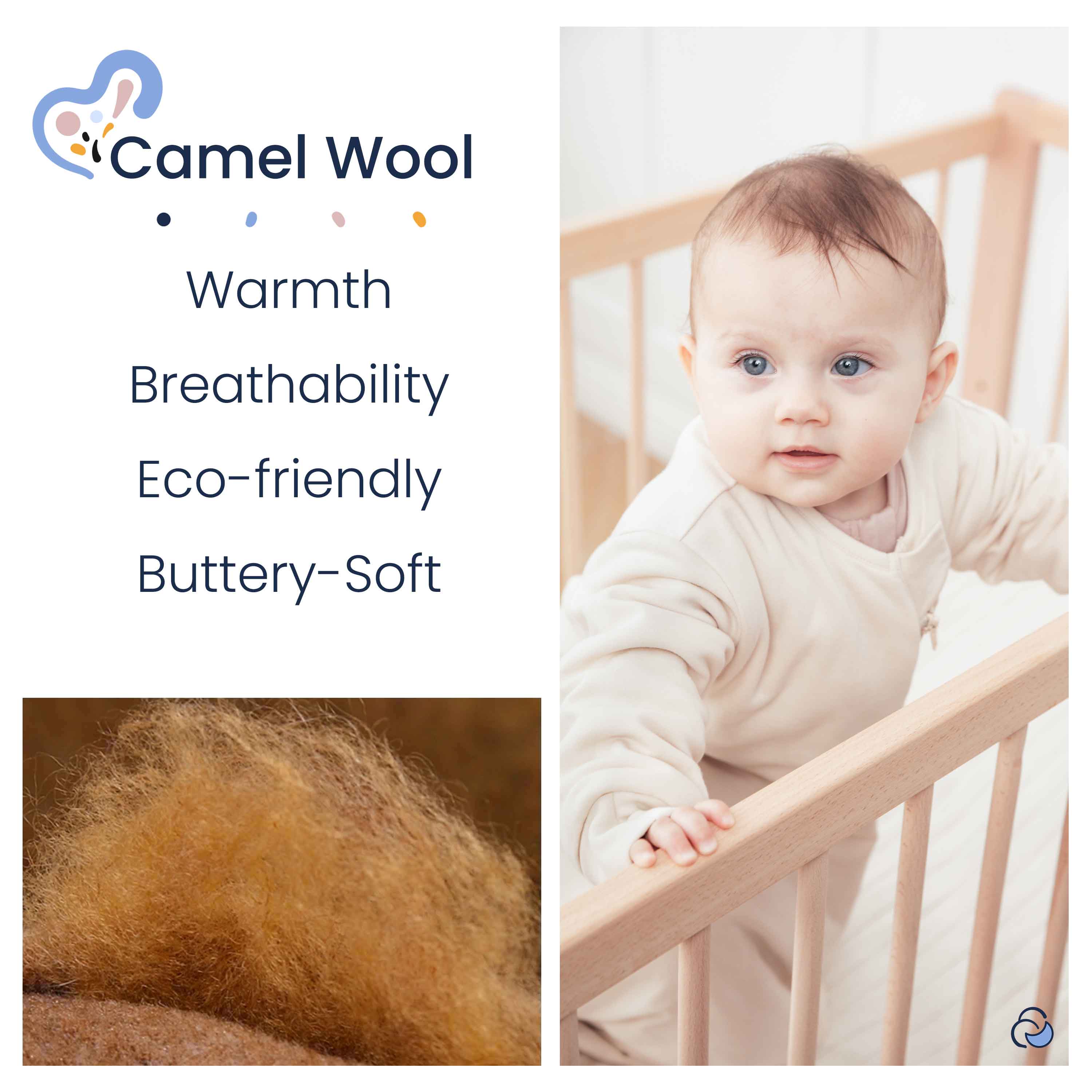 Organic Cotton & Camel Wool Long Sleeve Sleep Sack 1.0 TOG - Cream