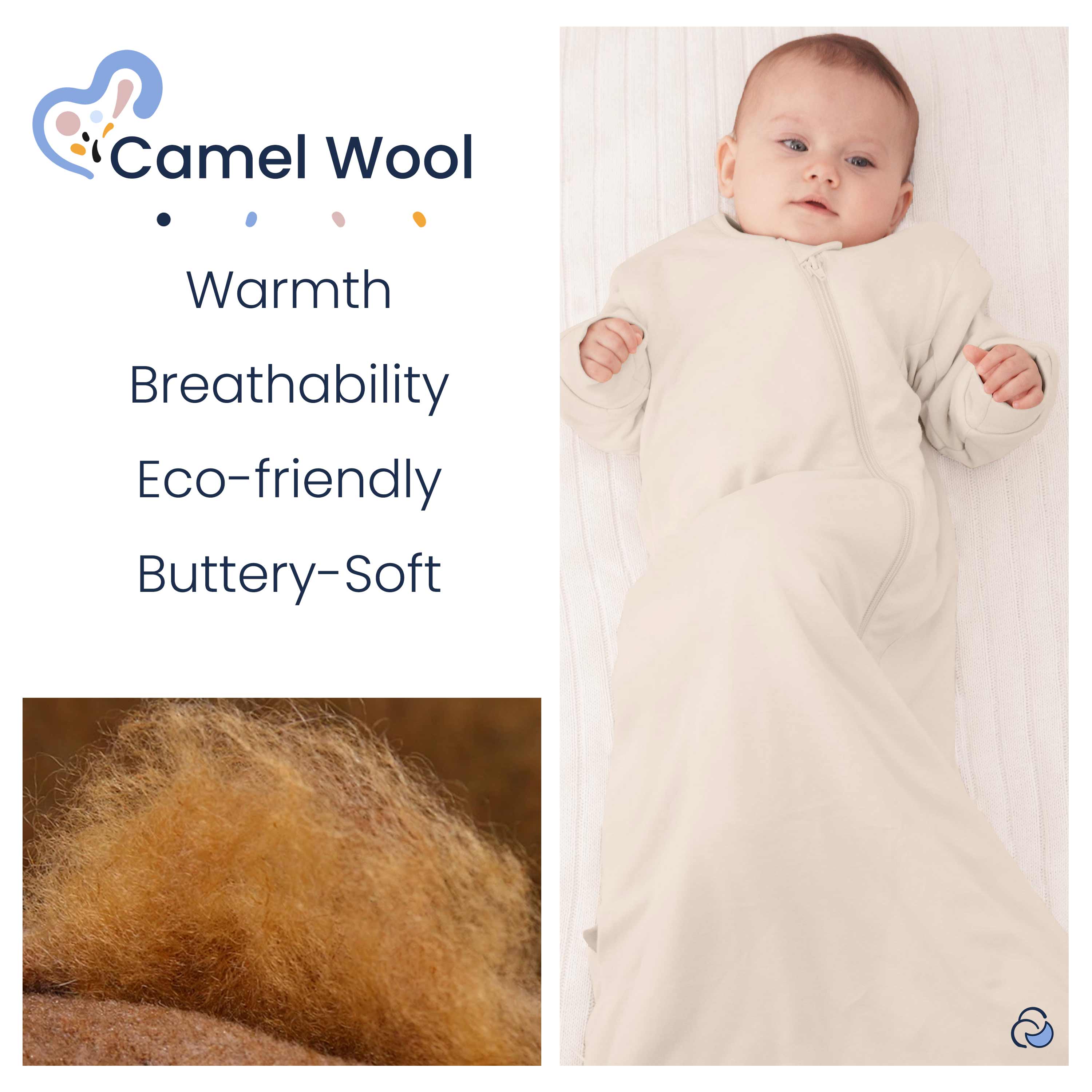 Organic Cotton & Camel Wool Long Sleeve Sleep Sack 2.5 TOG - Cream