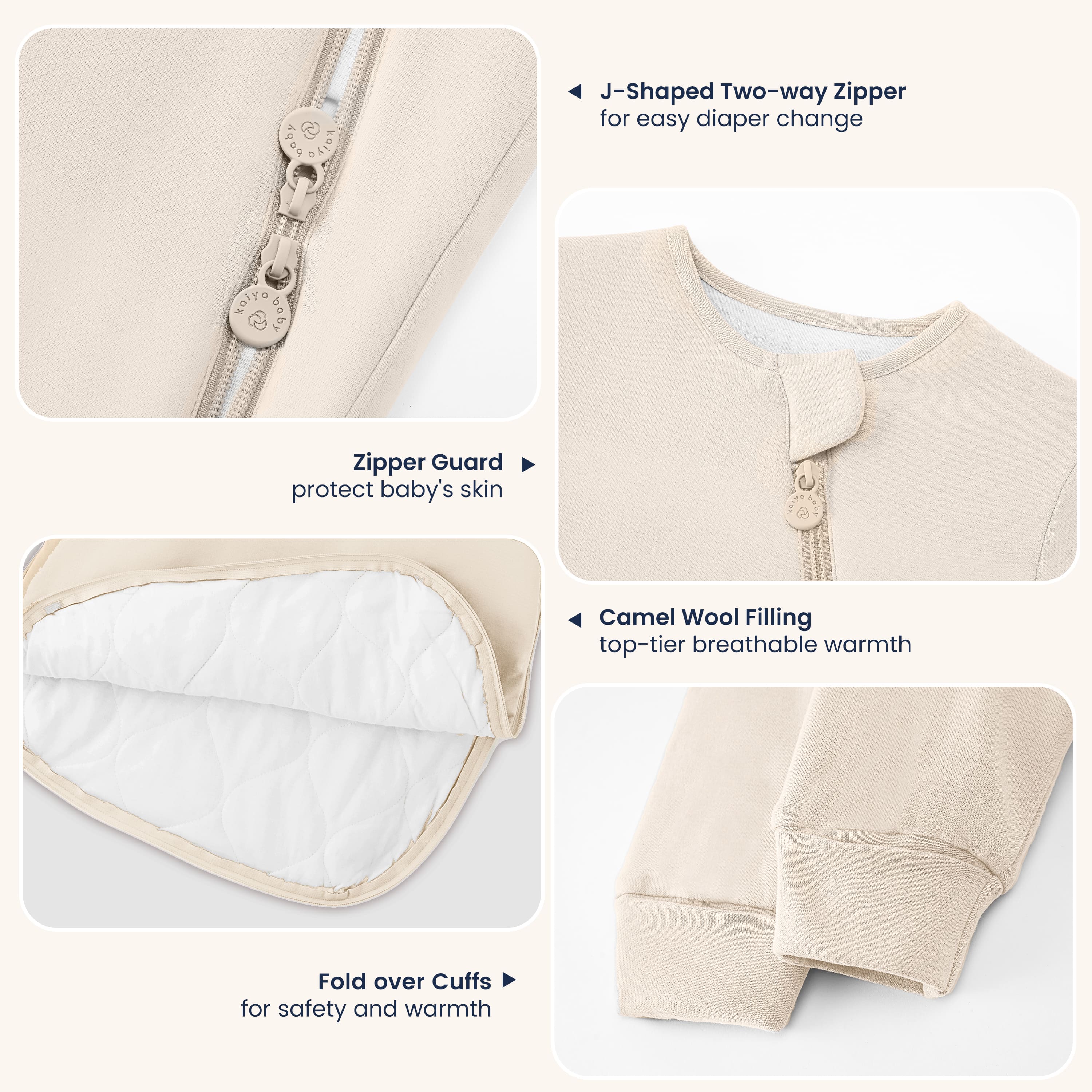 Winter Long Sleeve Sleep Sack 3.5 TOG - Organic Cotton & Camel Wool - Cream
