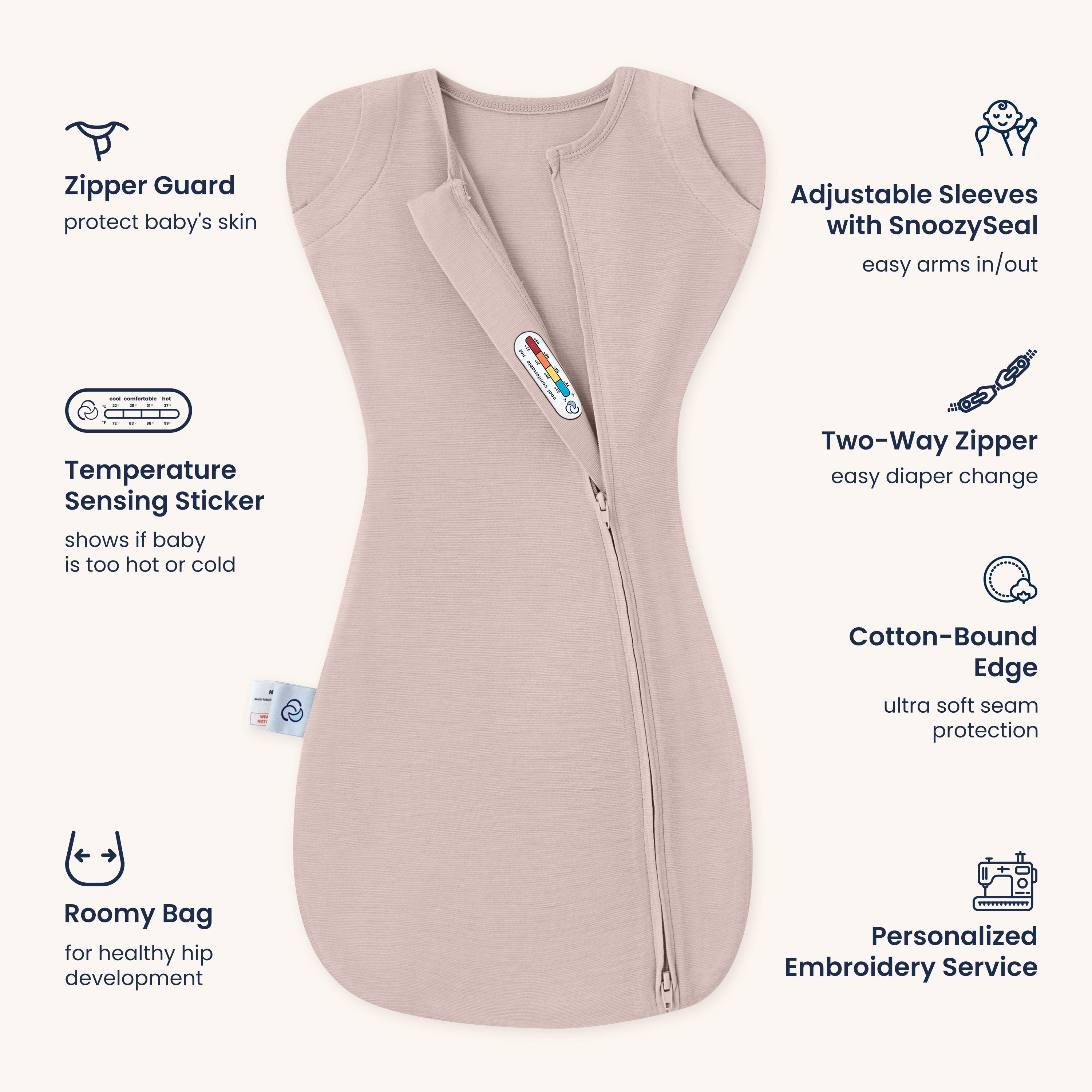 ClimaCuddle™ Swaddle 0.5 TOG - Merino Wool & Rayon Bamboo - Dusty Pink