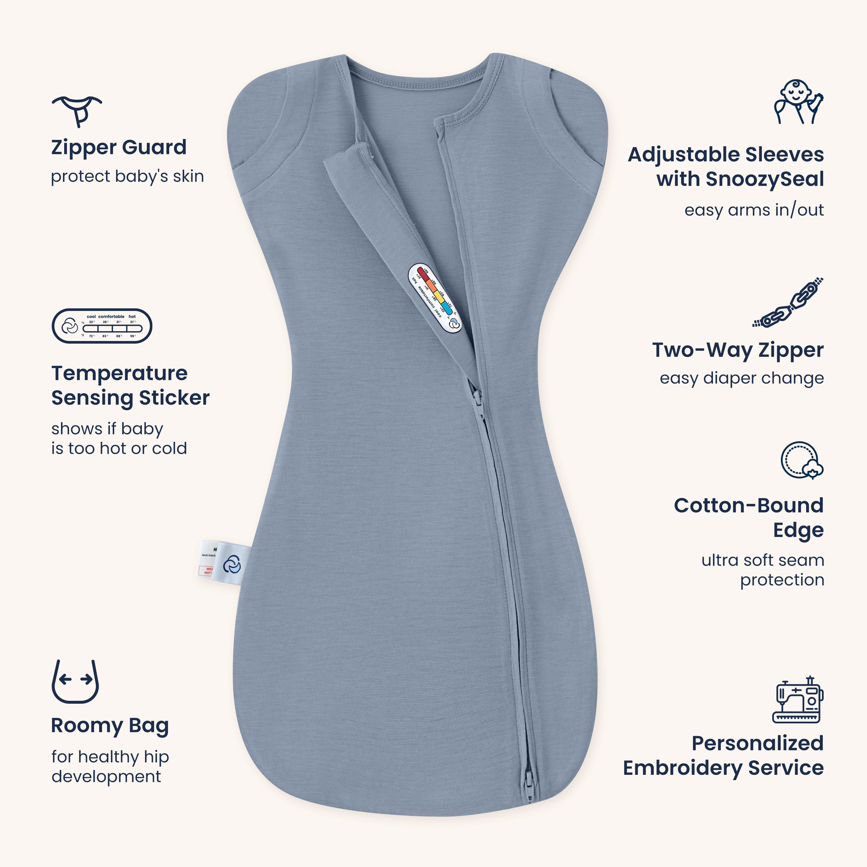 ClimaCuddle™ Swaddle 0.5 TOG - Merino Wool & Rayon Bamboo - Misty Blue