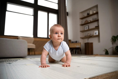close up baby crawling