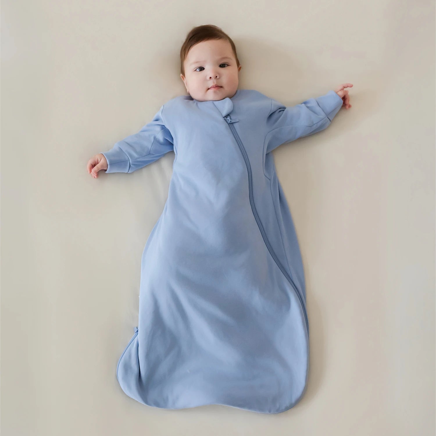 All Season Long Sleeve Sleep Sack 1.0 TOG - Organic Cotton & Camel Wool - Quiet Sky