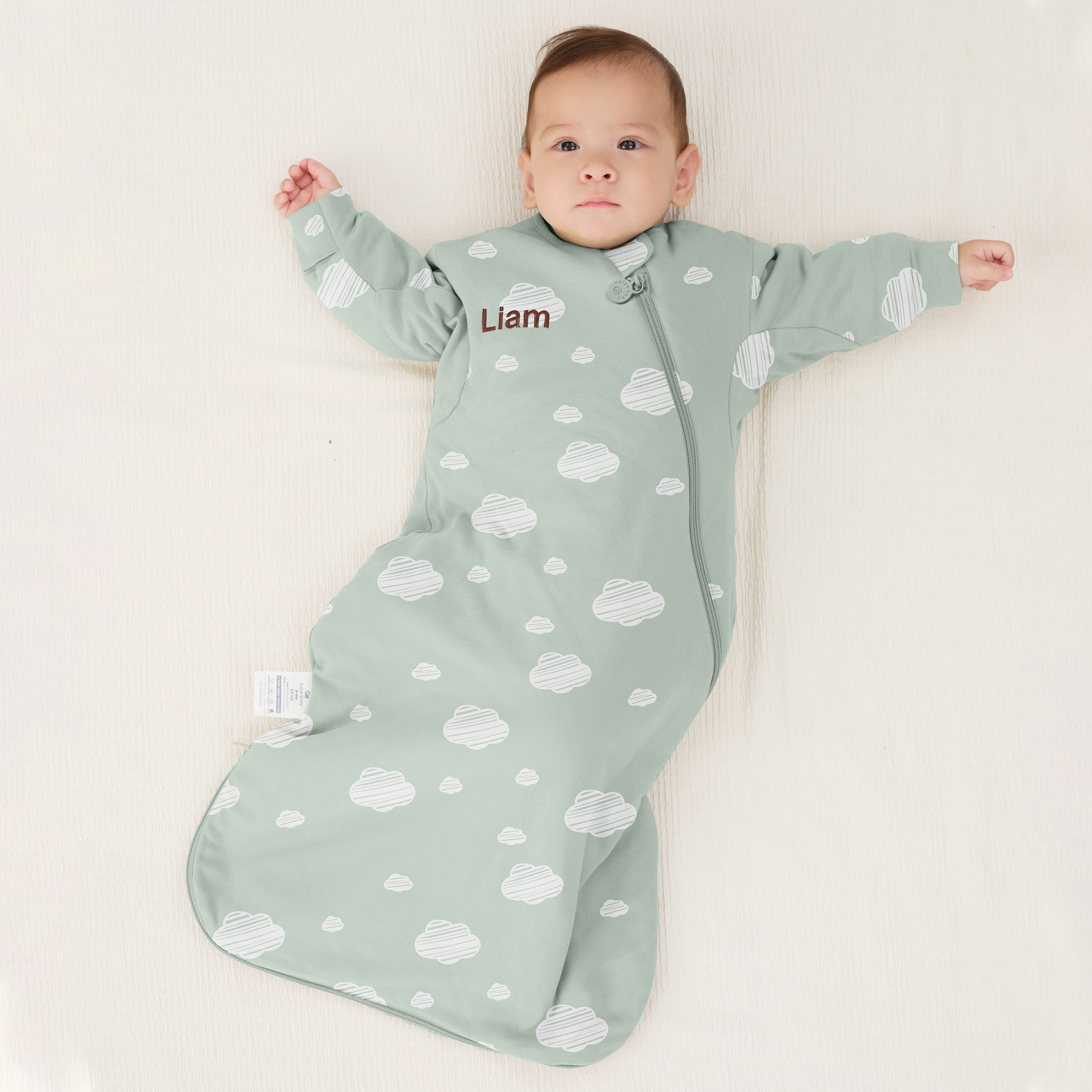 Organic Cotton & Camel Wool Long Sleeve Sleeping Bag 1.0 TOG - Green Sky