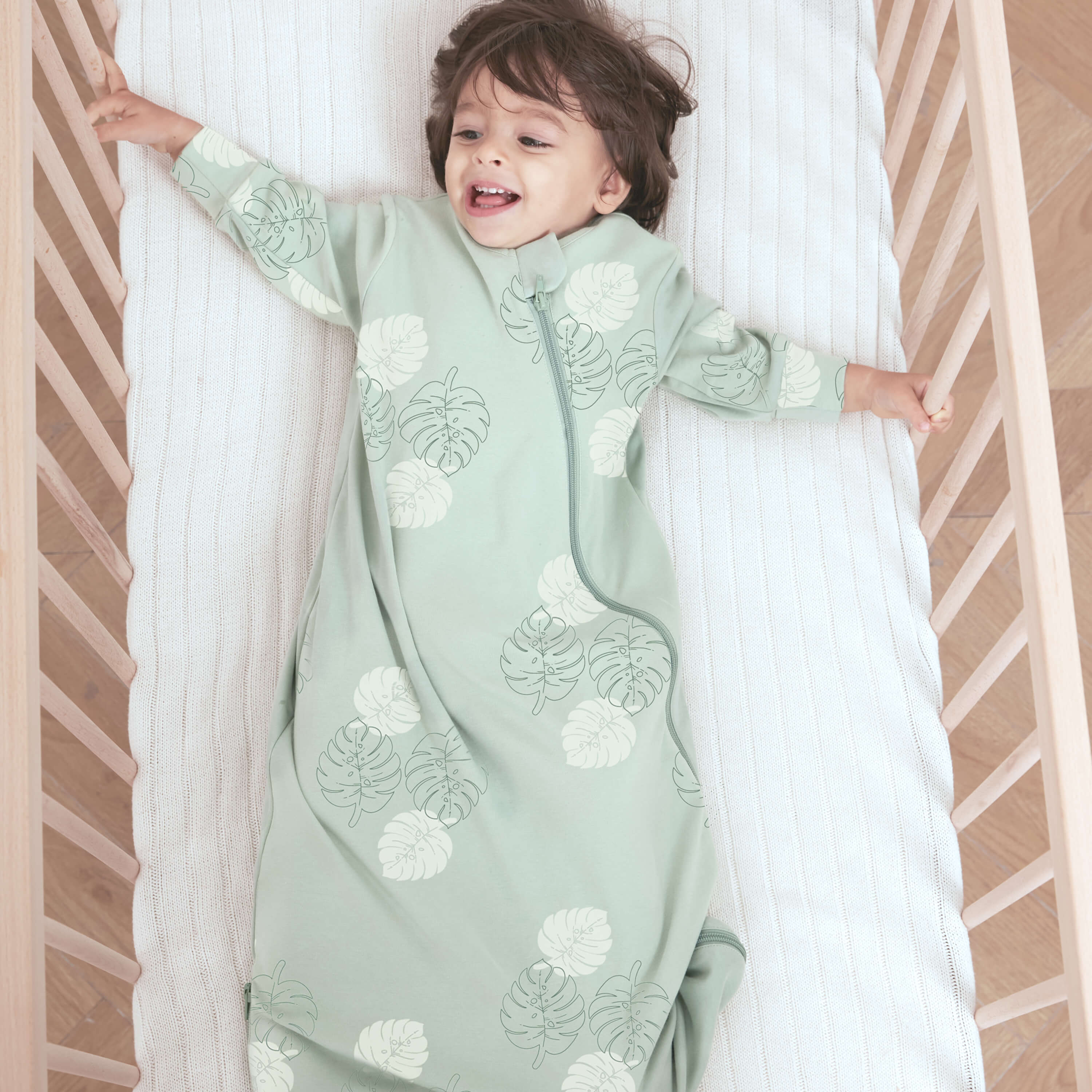 Organic Cotton & Camel Wool Long Sleeve Sleep Sack 1.0 TOG - Monstera