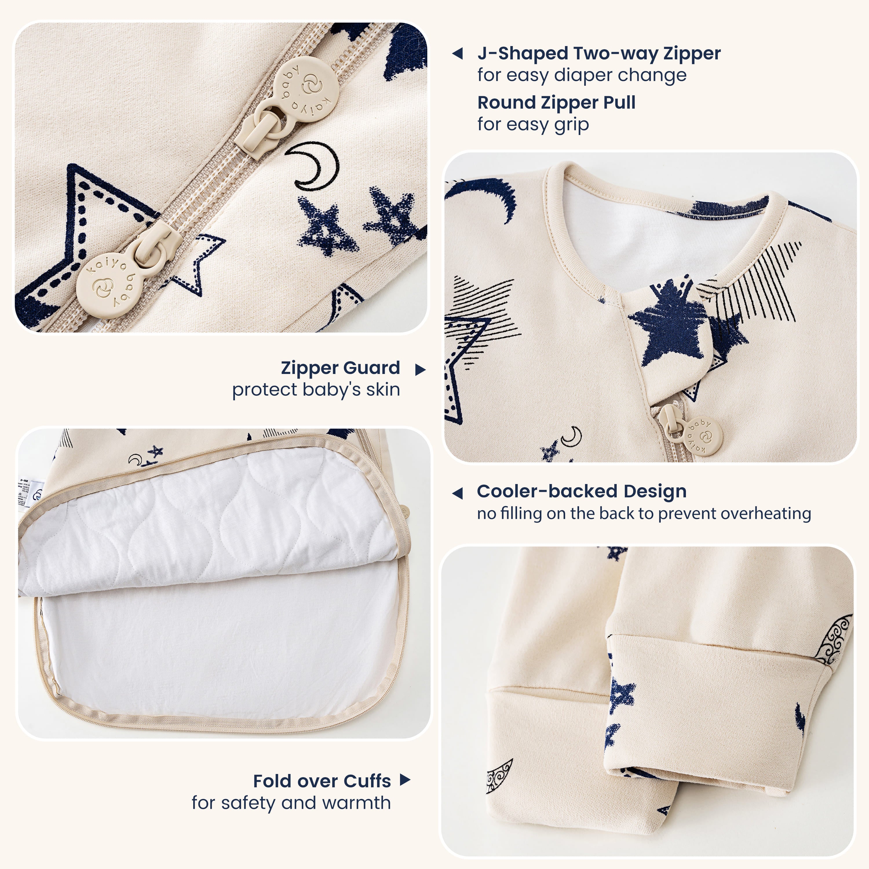 Organic Cotton & Camel Wool Long Sleeve Sleep Sack 1.0 TOG - Moonlit