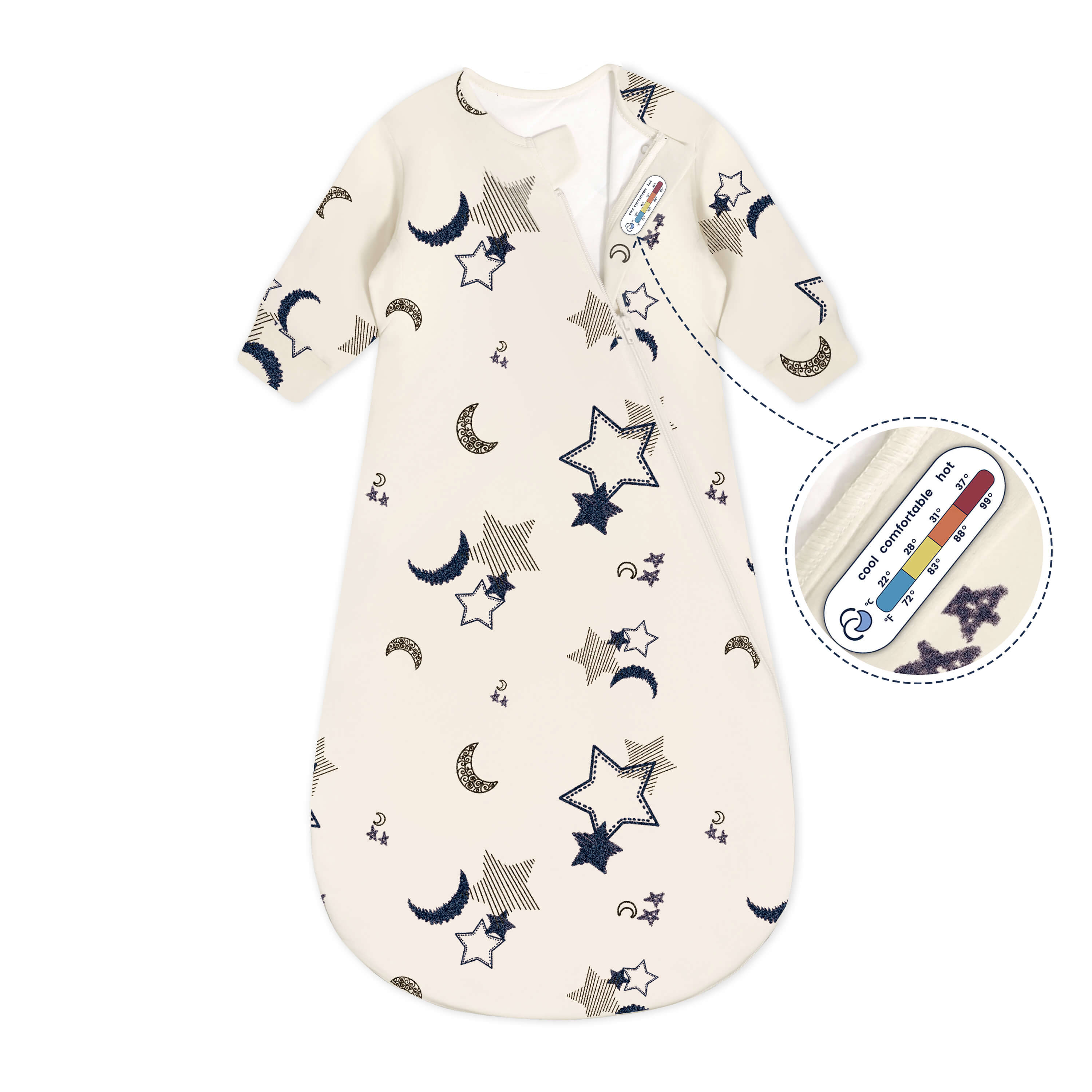 Organic Cotton & Camel Wool Long Sleeve Sleep Sack 1.0 TOG - Moonlit