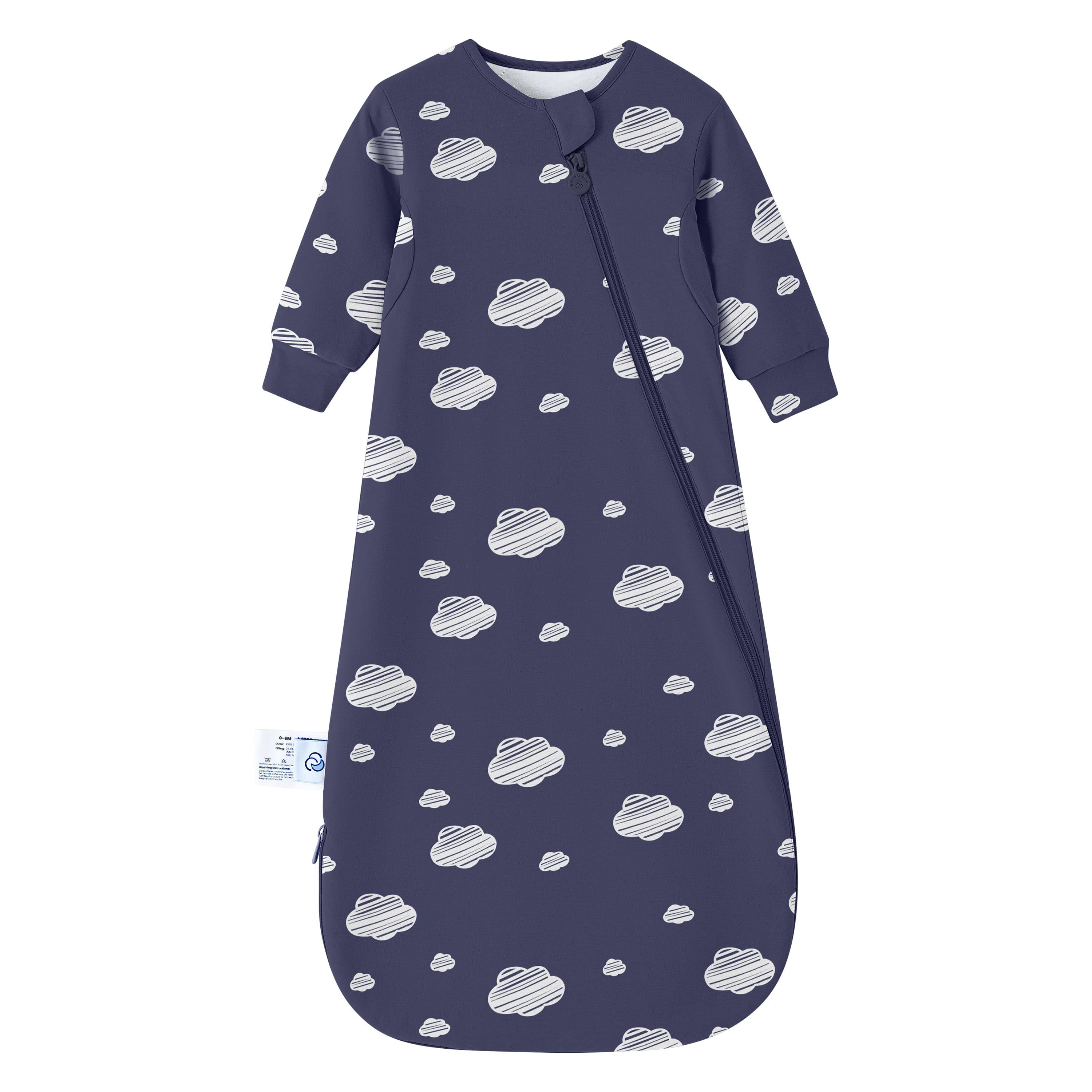 Organic Cotton & Camel Wool Long Sleeve Sleeping Bag 1.0 TOG - Navy Sky