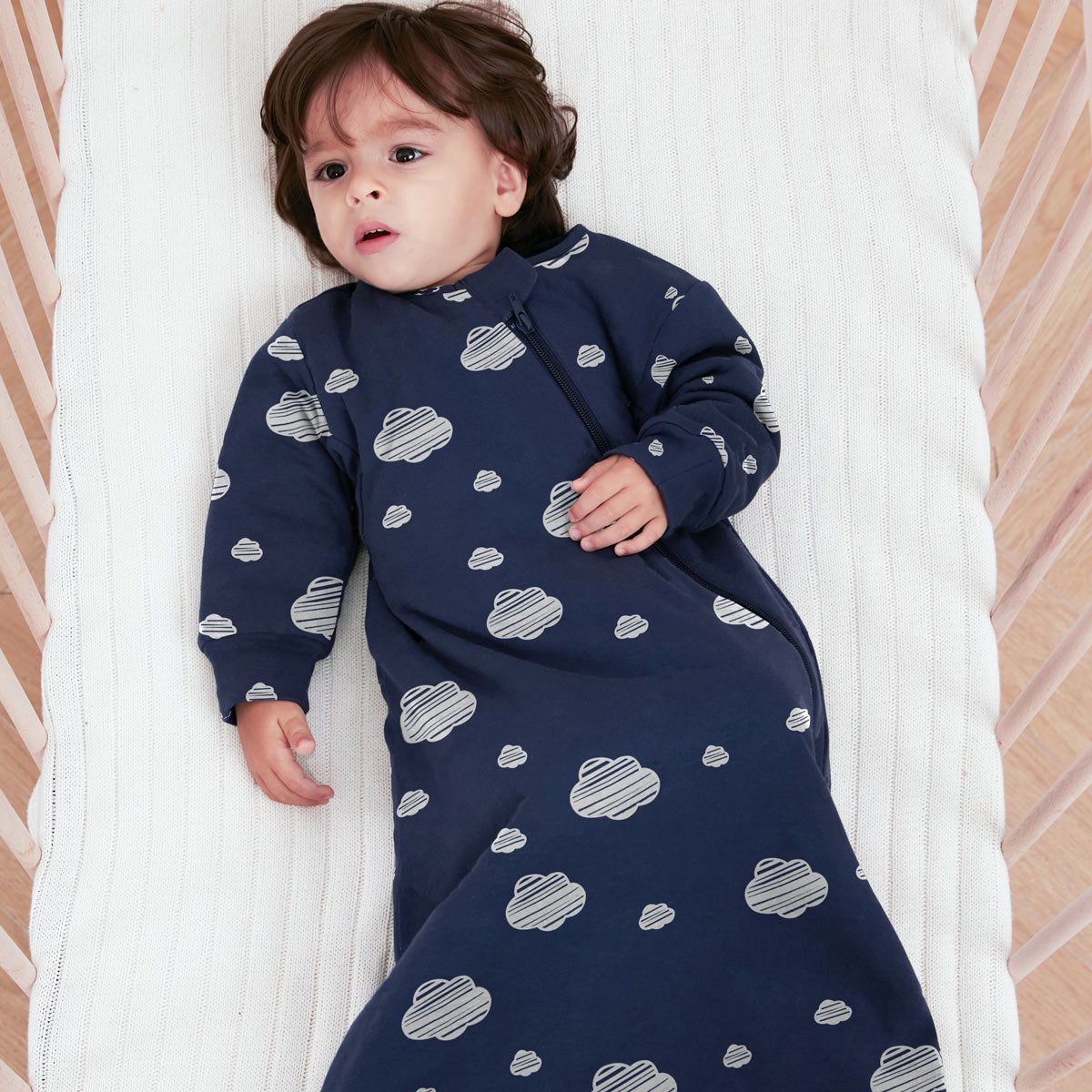 Organic Cotton & Camel Wool Long Sleeve Sleep Sack 1.0 TOG - Navy Sky