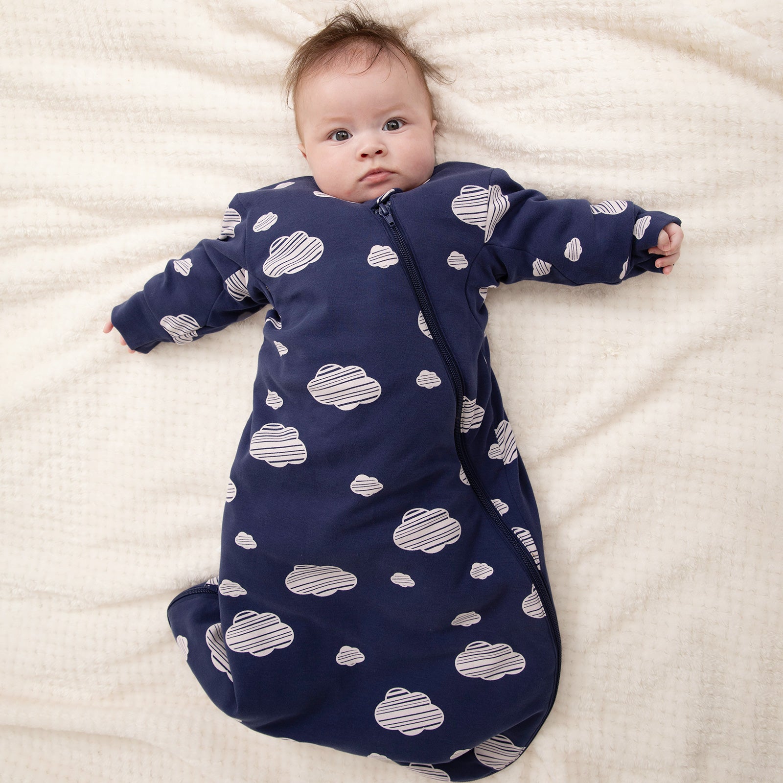 Organic Cotton & Camel Wool Long Sleeve Sleep Sack 1.0 TOG - Navy Sky