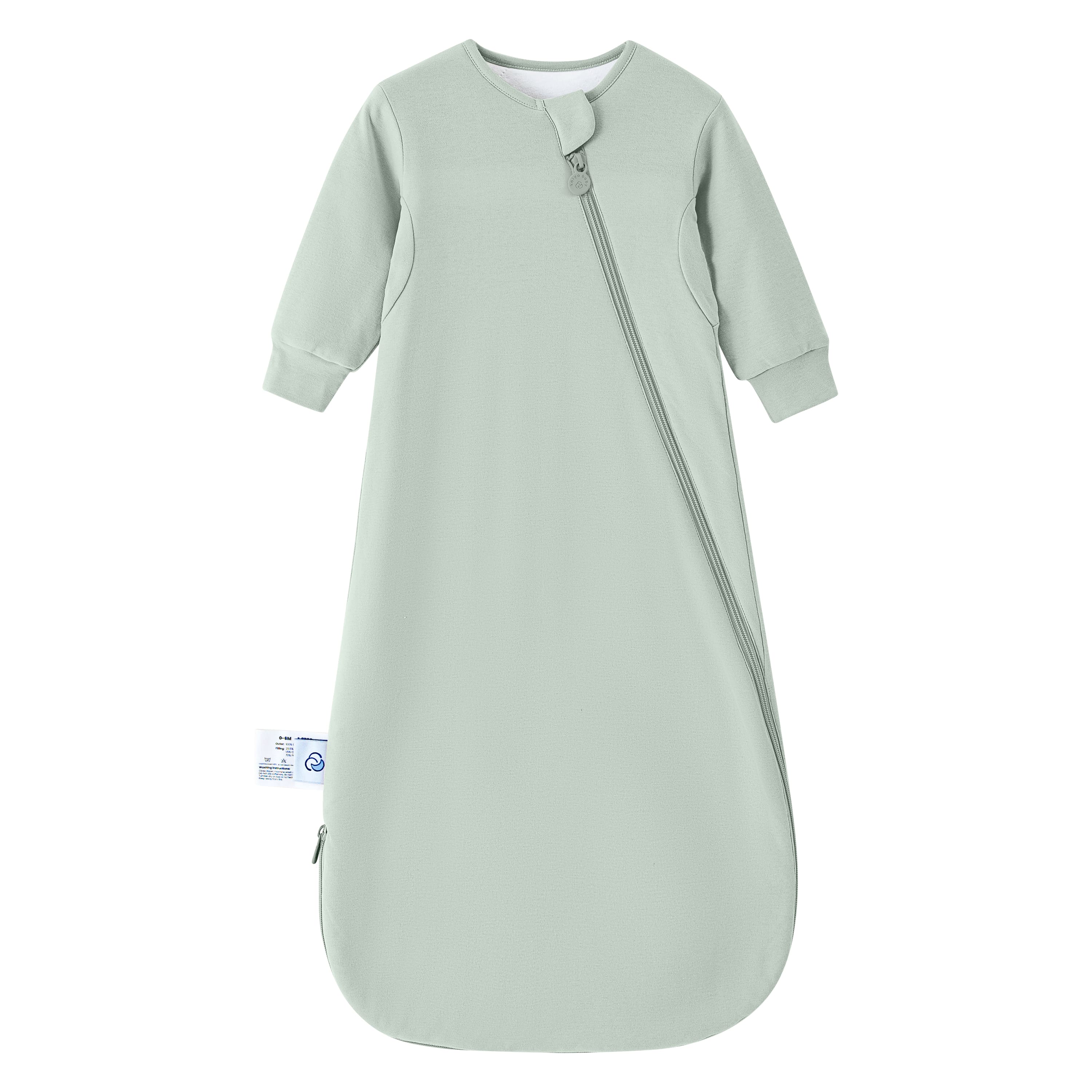 Organic Cotton & Camel Wool Long Sleeve Sleeping Bag 1.0 TOG - Pea Green