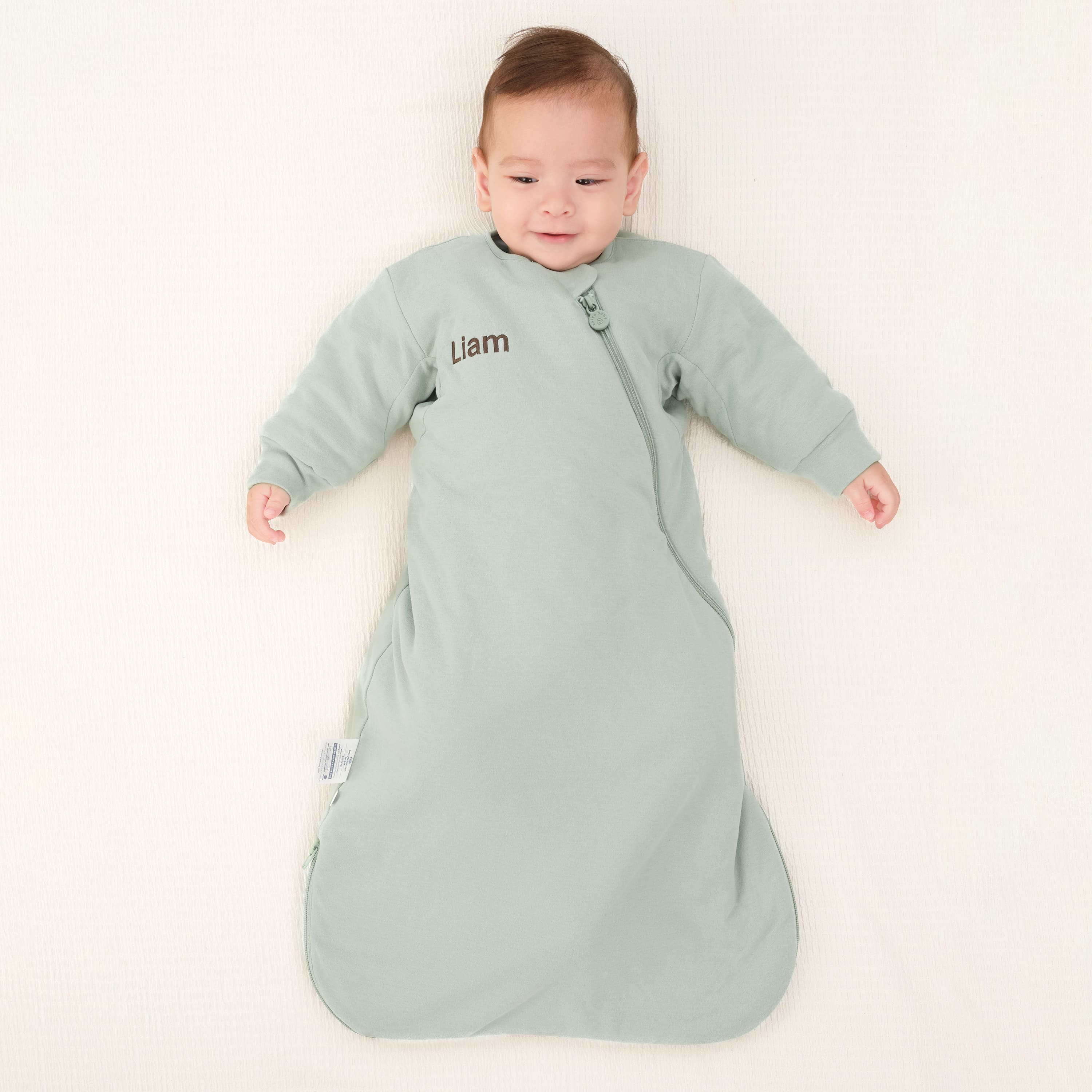 Organic Cotton & Camel Wool Long Sleeve Sleeping Bag 1.0 TOG - Pea Green