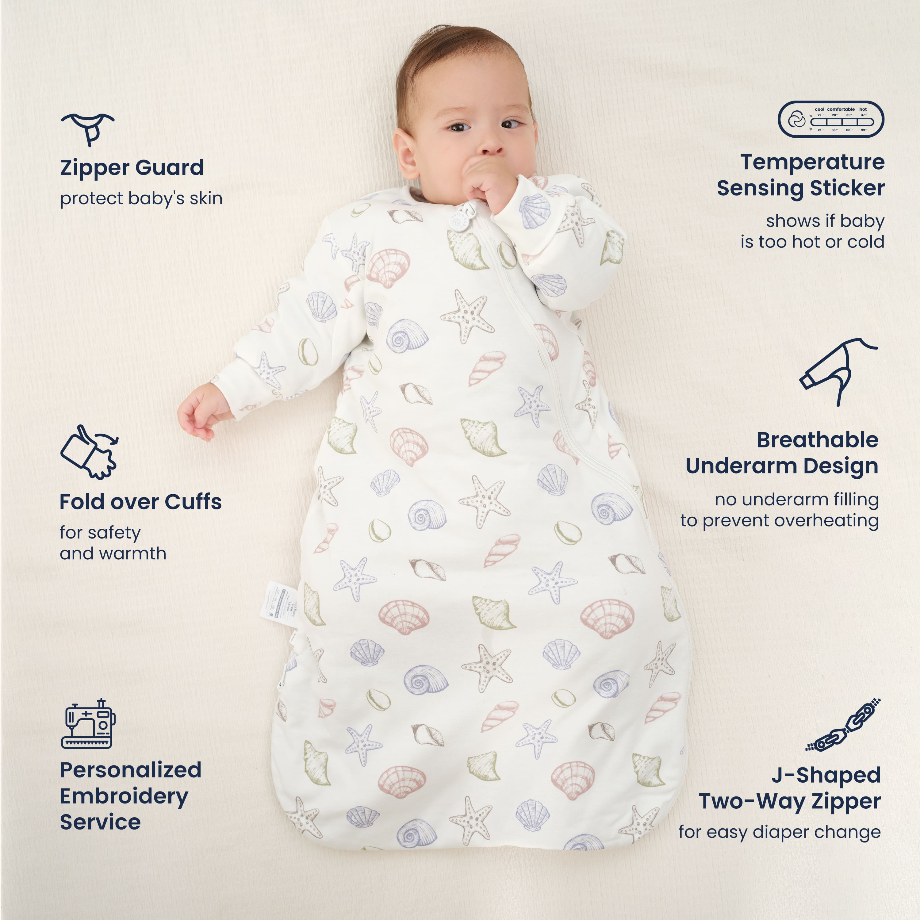 All Season Long Sleeve Sleep Sack 1.0 TOG - Organic Cotton & Camel Wool - Shell