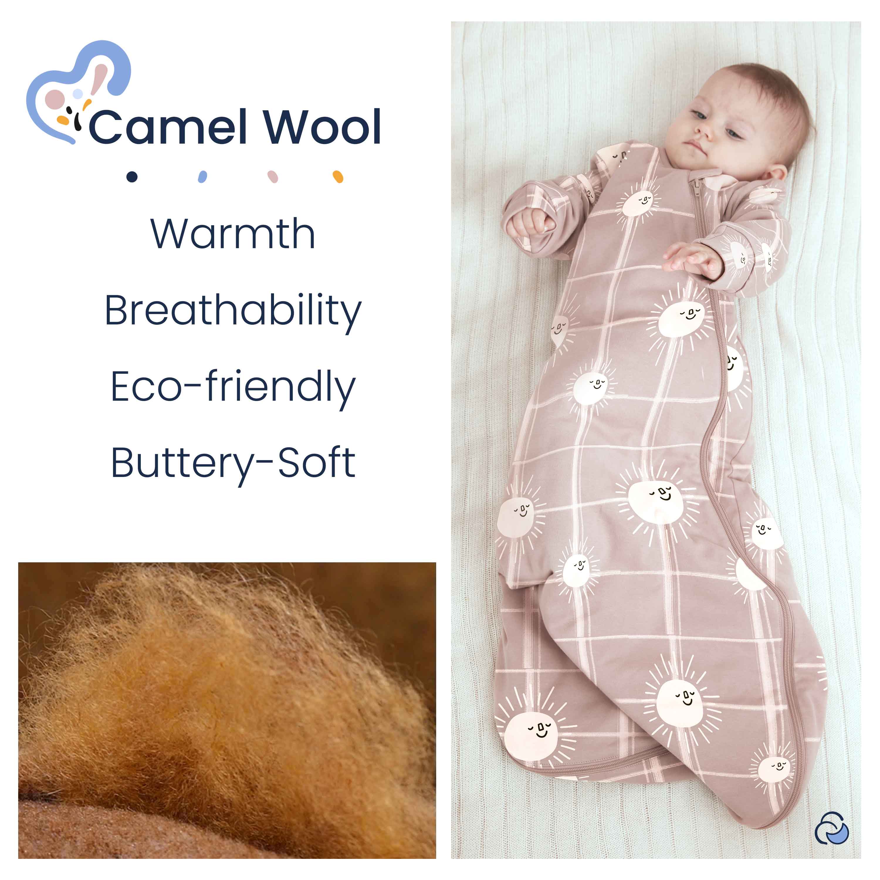 Organic Cotton & Camel Wool Long Sleeve Sleep Sack 1.0 TOG - Sunshine Tartan