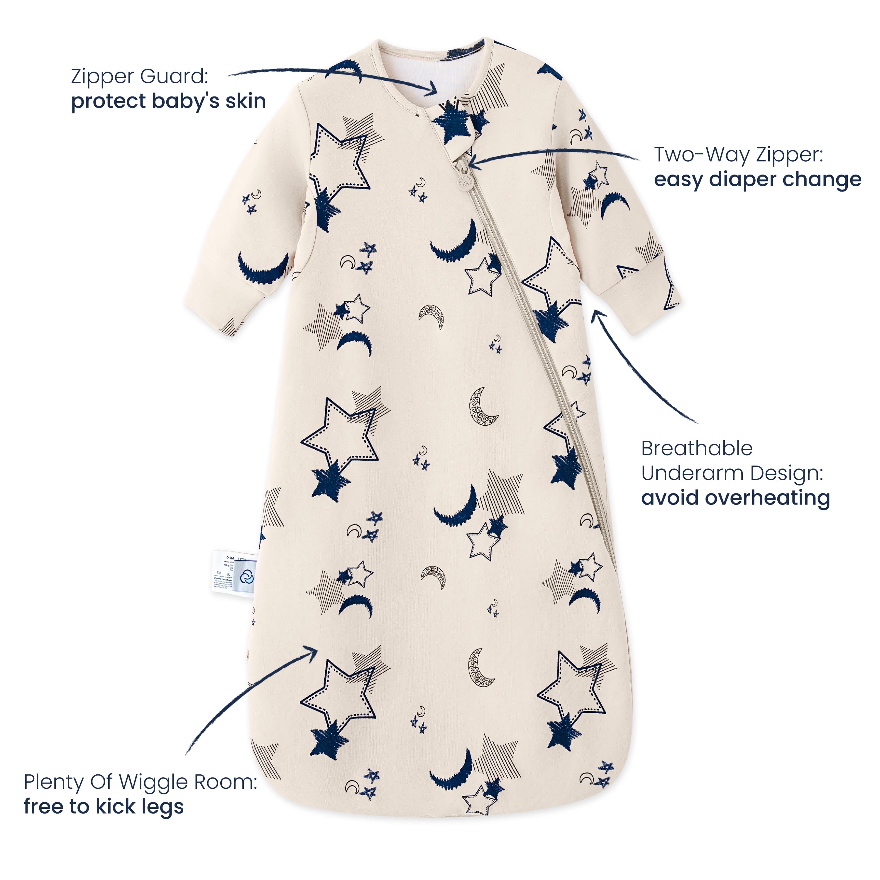 Organic Cotton & Camel Wool Winter Long Sleeve Sleep Sack 3.5 TOG - Moonlit