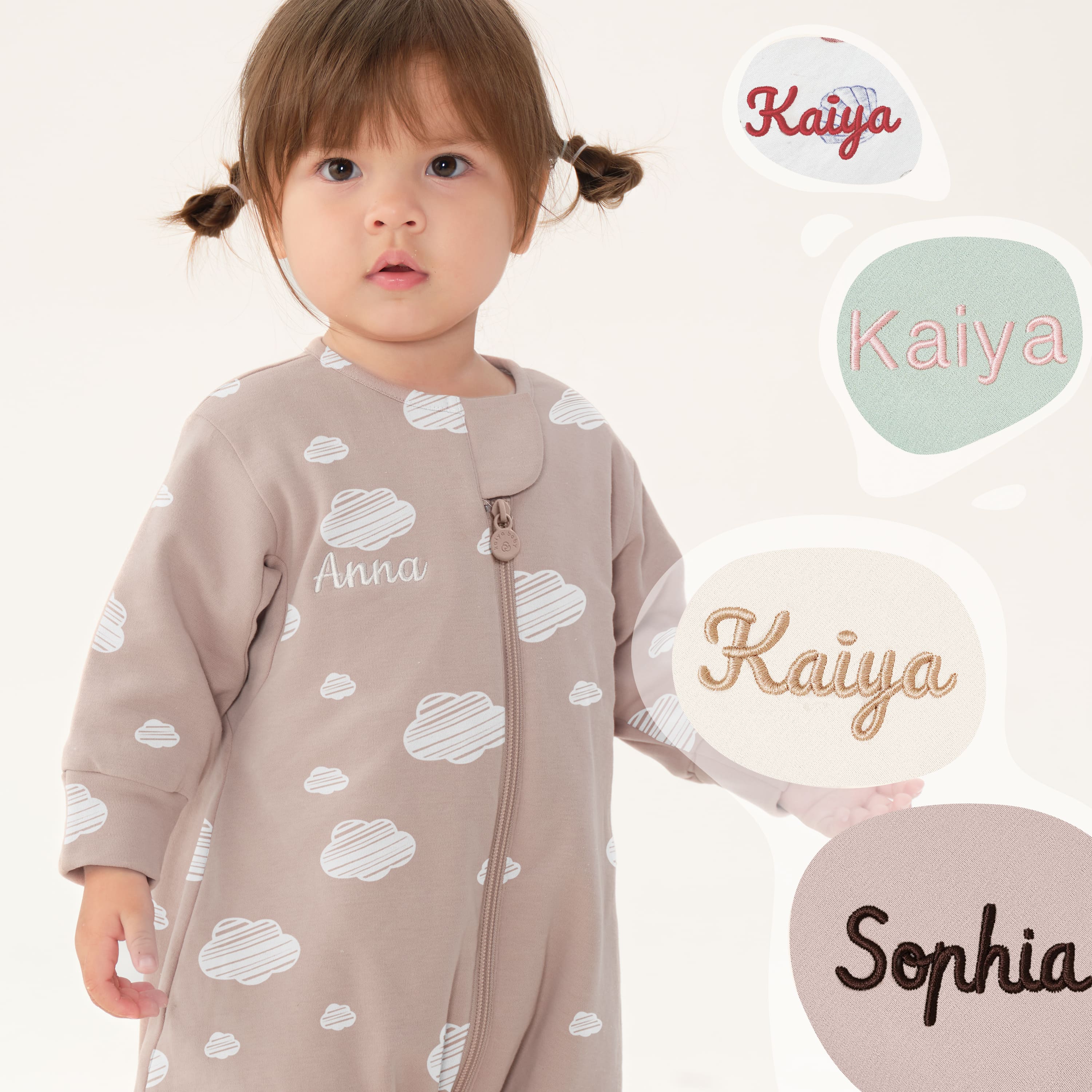 Warm Long Sleeve Sleep Sack Walker 2.5 TOG - Organic Cotton & Camel Wool - Pink Sky embroidery