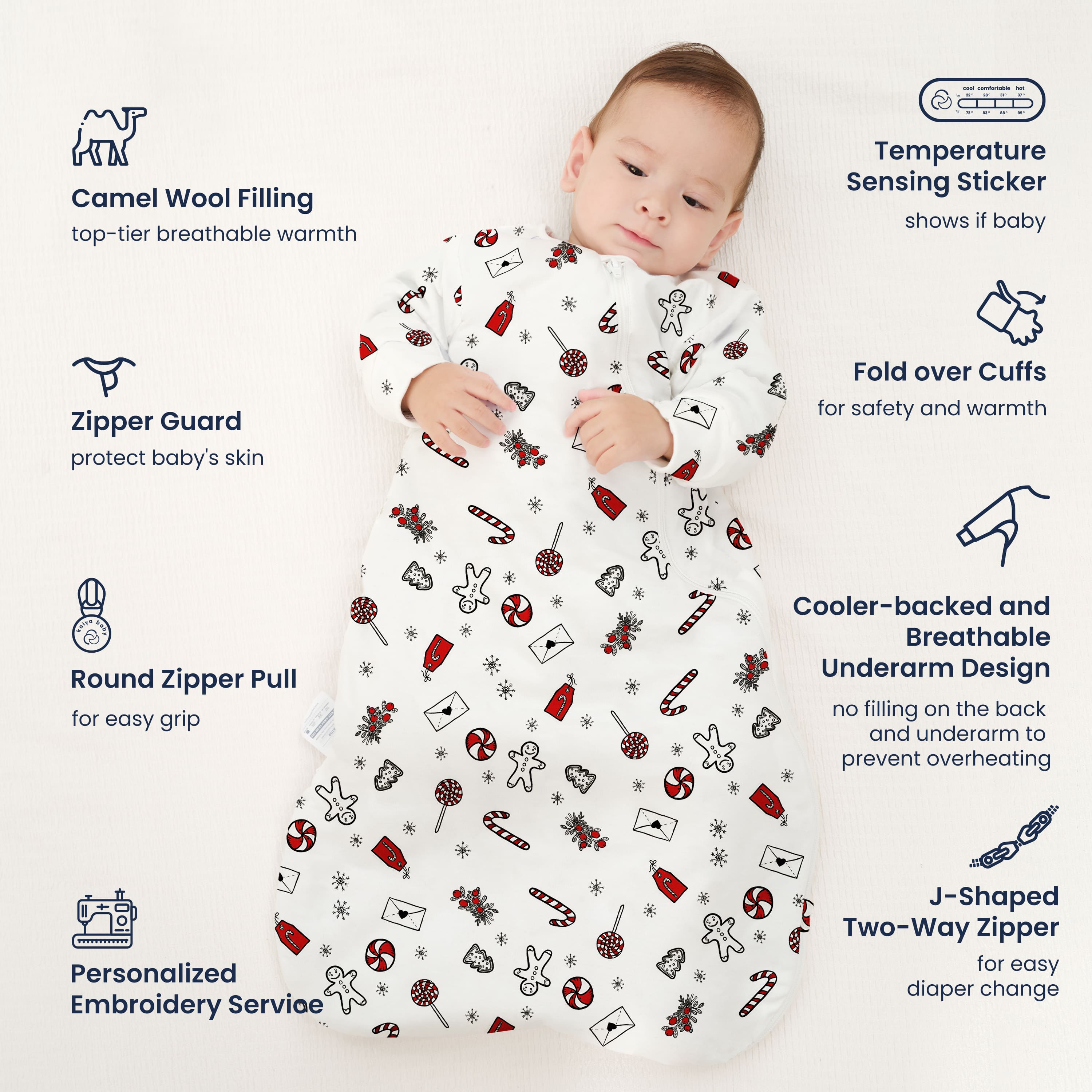 Organic Cotton & Camel Wool Warm Long Sleeve Sleep Sack Walker 2.5 TOG - Sweet Holiday Feature