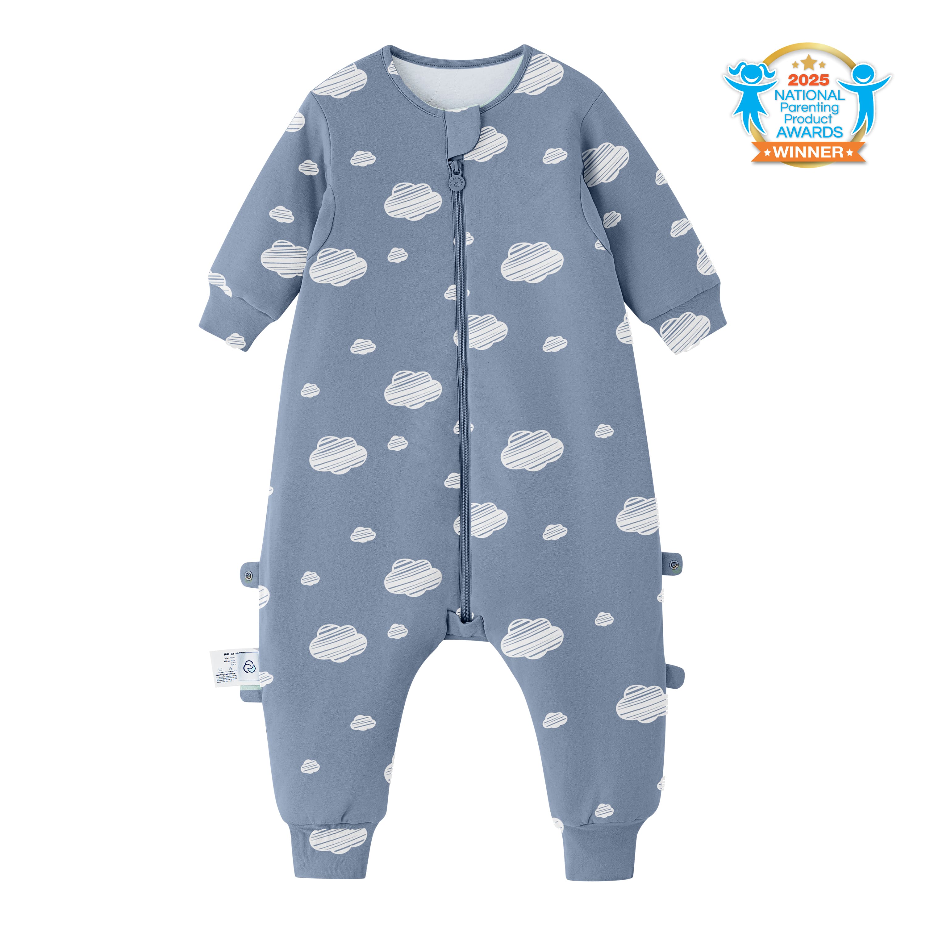 Camel Wool Warm Long Sleeve Sleep Sack With Feet 2.5 TOG - Blue