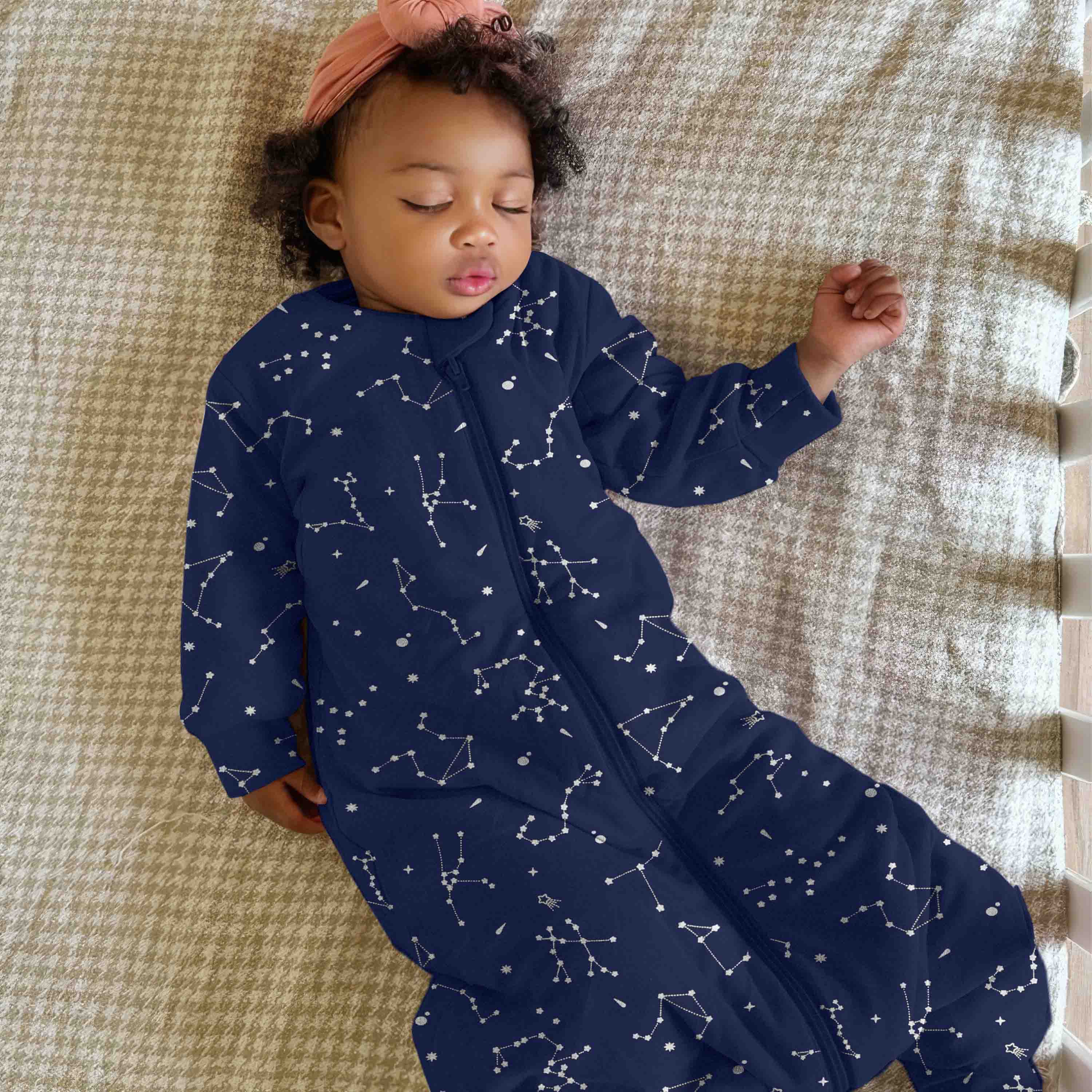 Organic Cotton & Camel Wool Warm Long Sleeve Sleep Sack With Feet 2.5 TOG - Constellation