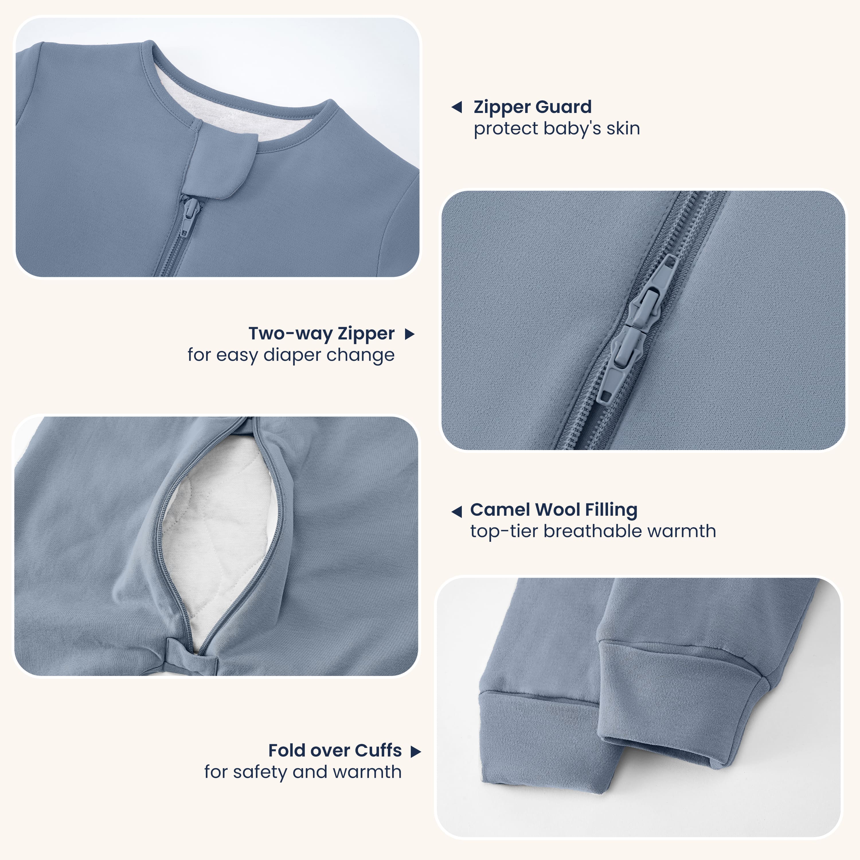 Winter Long Sleeve Sleep Sack Walker 3.5 TOG - Organic Cotton & Camel Wool - Flint Stone