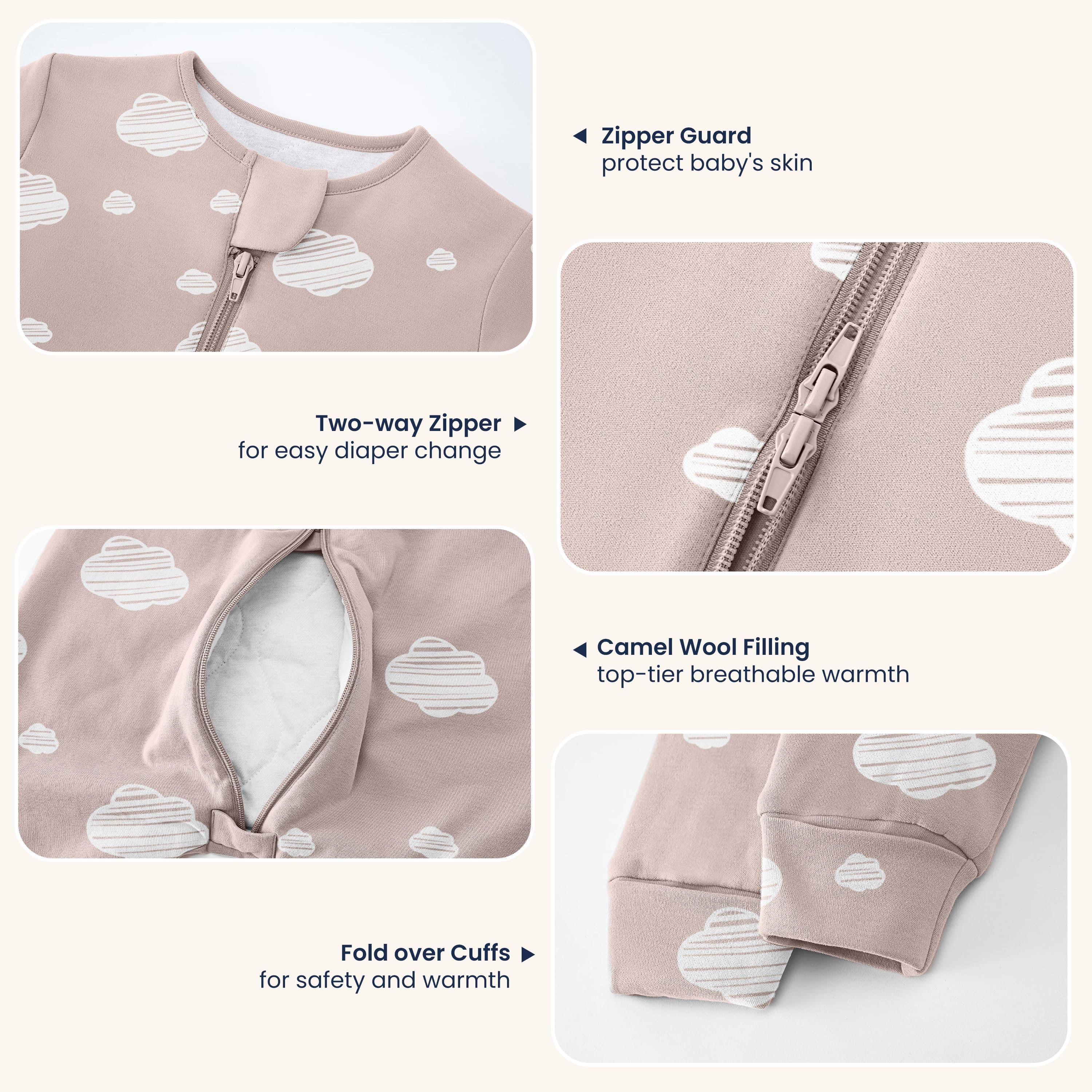 Winter Long Sleeve Sleep Sack Walker 3.5 TOG - Organic Cotton & Camel Wool - Pink Sky