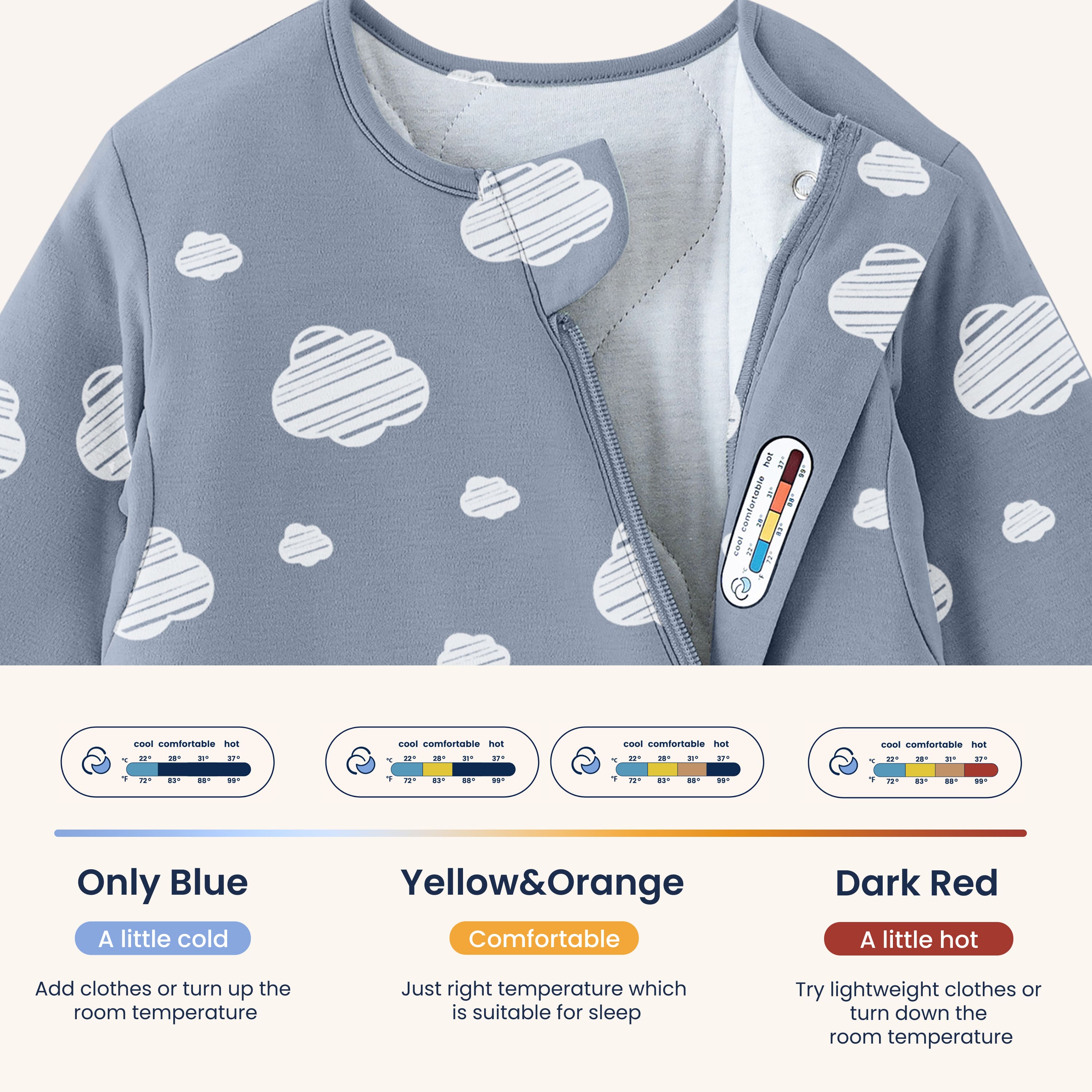 Winter Long Sleeve Sleep Sack 3.5 TOG - Organic Cotton & Camel Wool - Blue Sky