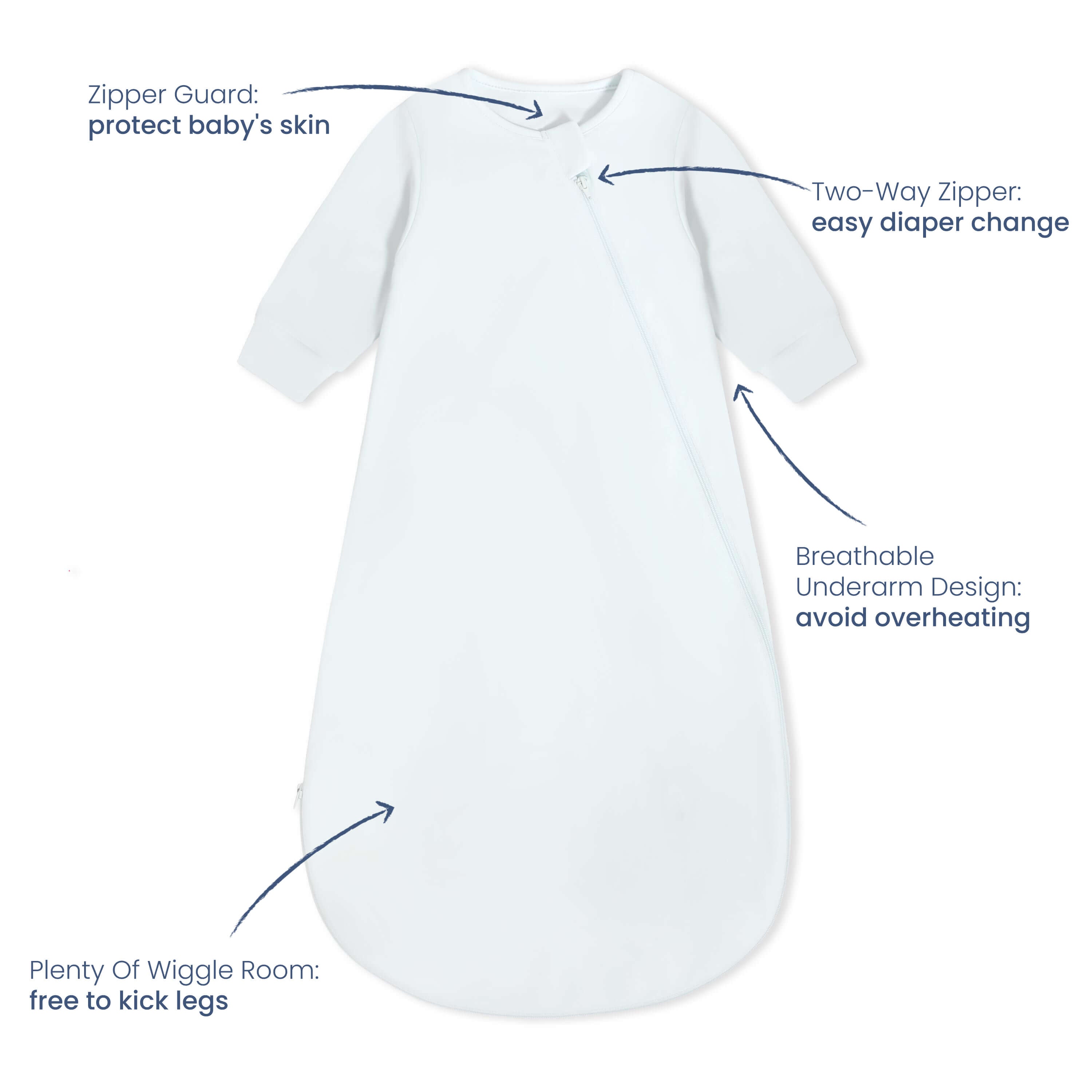 Organic Long Sleeve Sleep Sack 0.5 TOG - Baby Blue