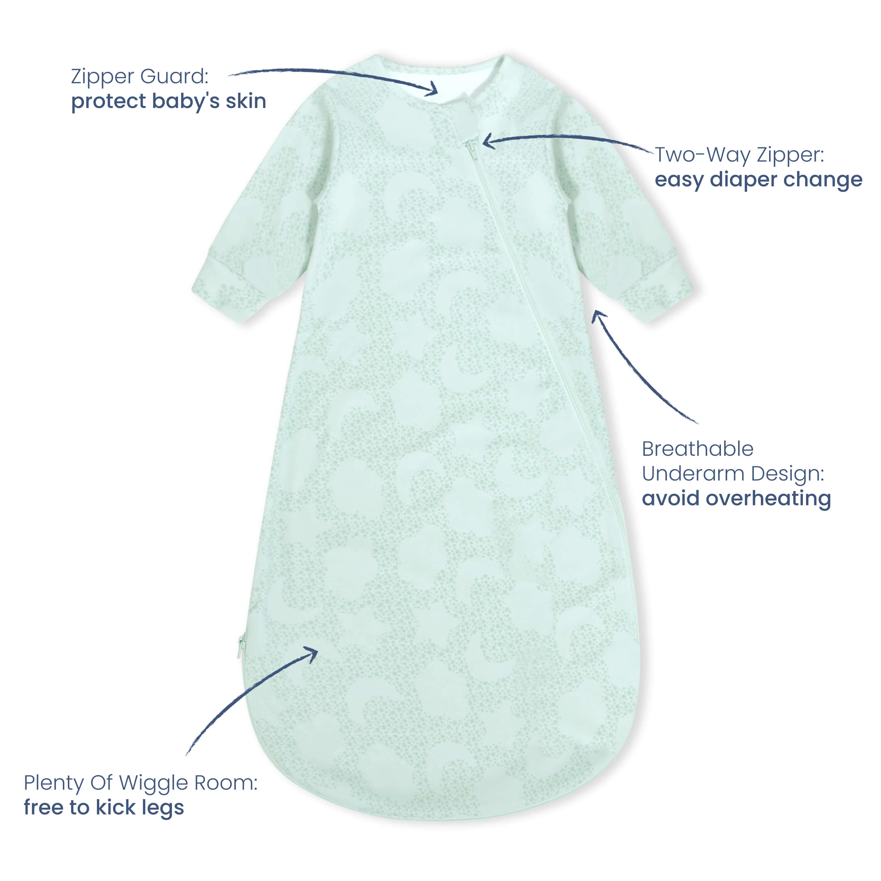 Organic Long Sleeve Sleep Sack 0.5 TOG - Mint Sky