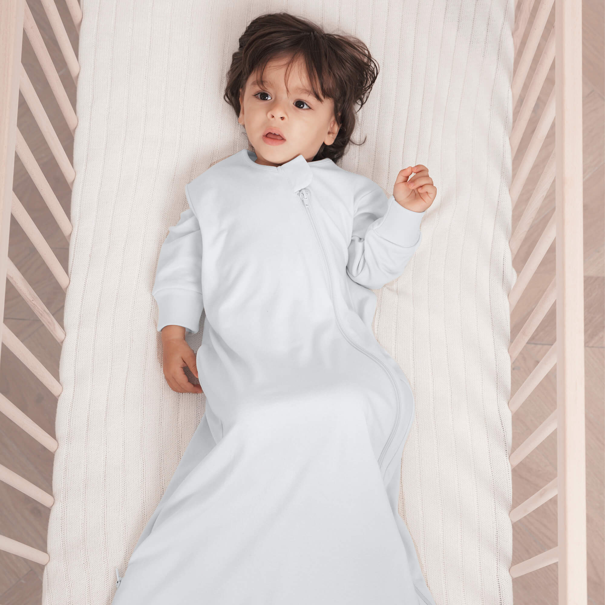 Organic Cotton & Camel Wool Long Sleeve Sleep Sack 1.0 TOG - Baby Blue