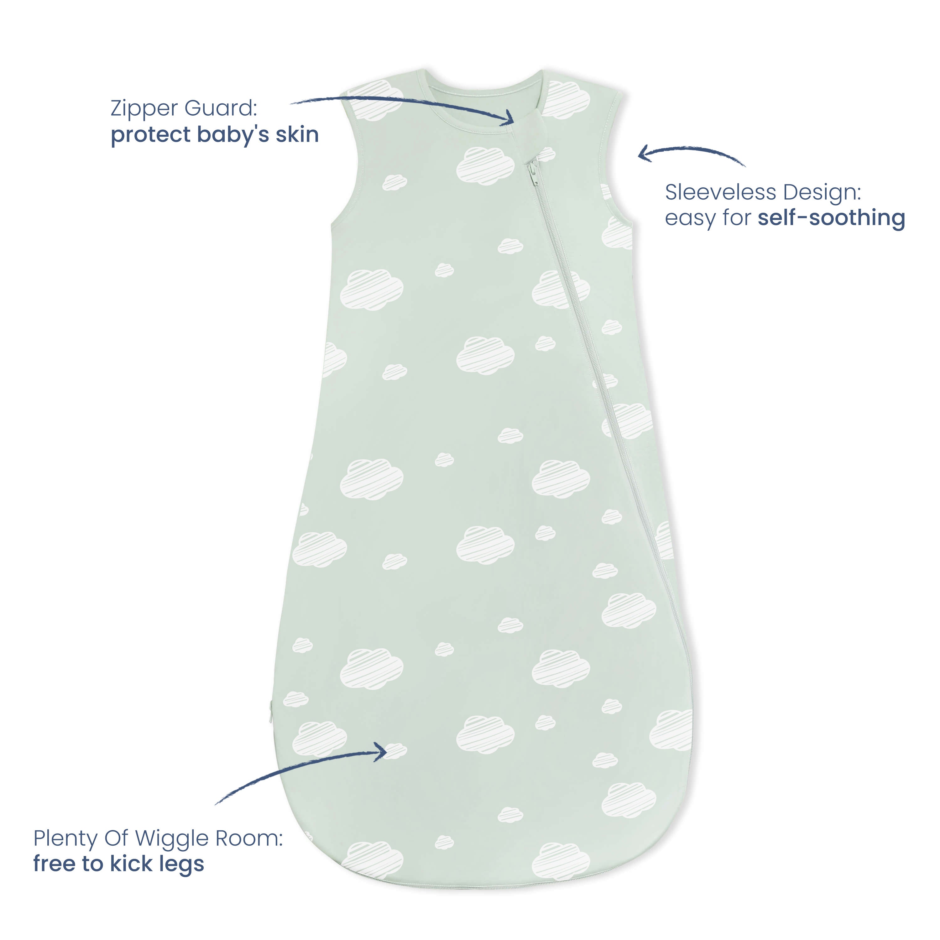 Organic Sleeveless Sleep Sack 0.5 TOG - Green Sky