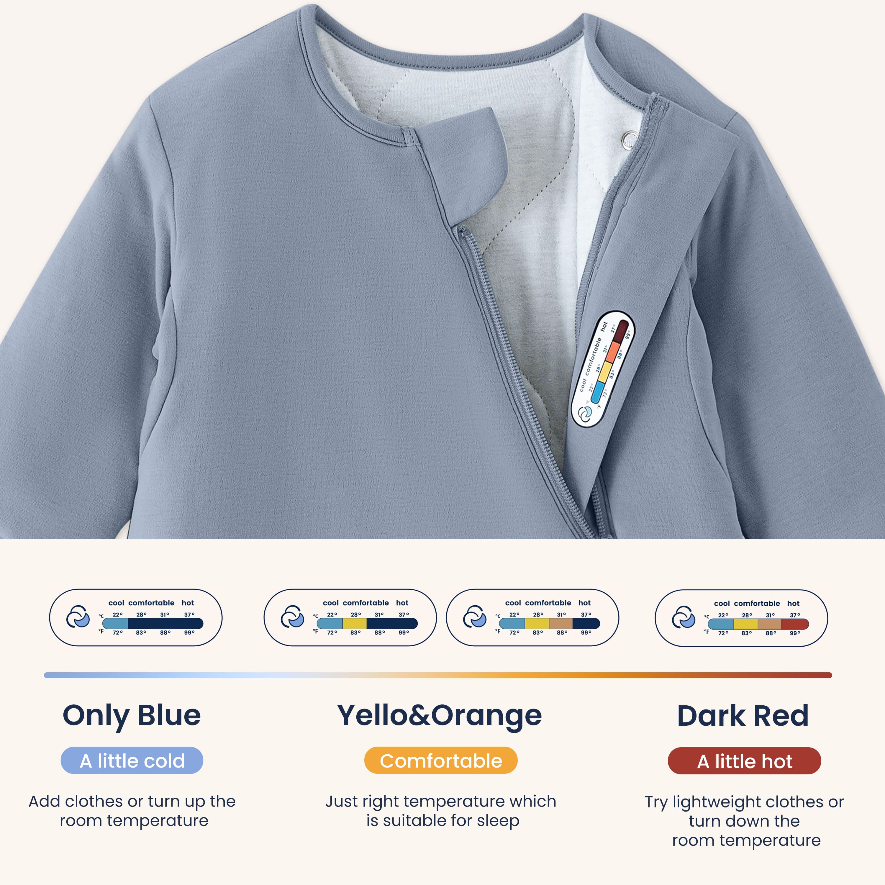 Sleep Suit Sack 3-in-1 2.5 TOG - Organic Cotton & Camel Wool - Misty Blue Sticker