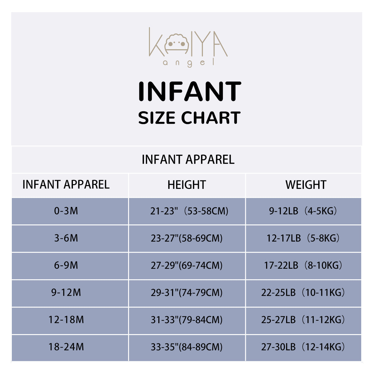 kaiya Baby size chart