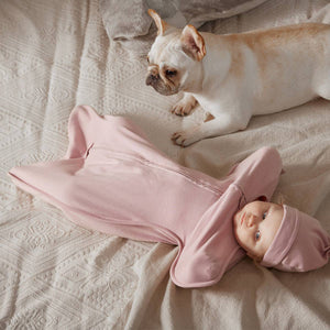 Front Opening Zip Up Swaddle - Cameo Pink