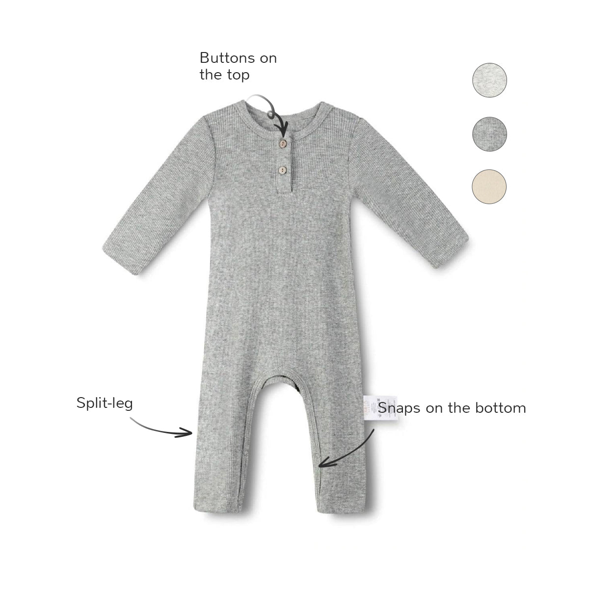 Long Sleeves Button Utility Romper - Dark Gray